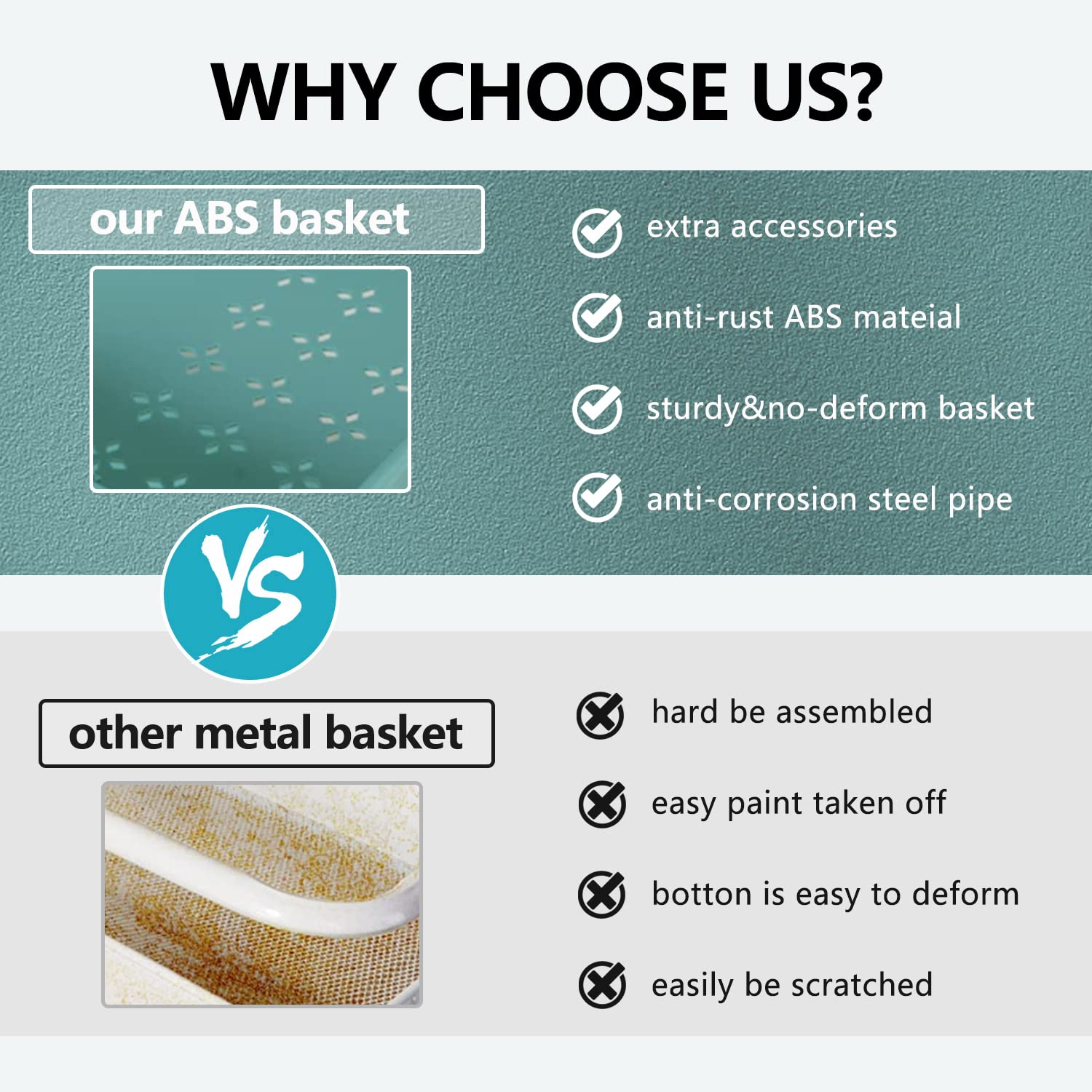 Utility Cart, 3-Tier Rolling Cart, Super Mute Utility Cart with Wheels Lockable, 360-degree Rotation Rolling Cart with Handle ABS Basket, Sturdy