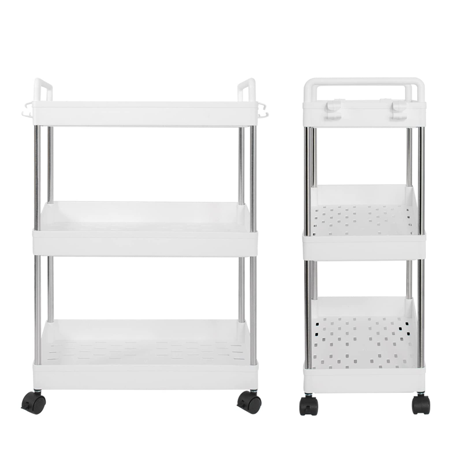 3-Tier Utility Cart Slim Storage Shelf Cart Rolling Cart Storage Rack with Wheels Suitable for Kitchen / Bedroom / Living Room / Bathroom, PP and