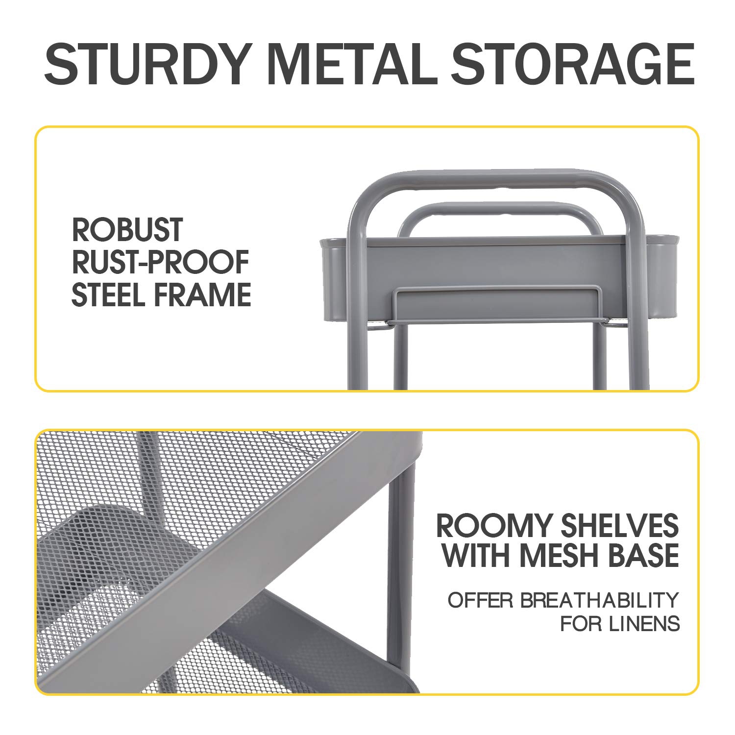 3-Tier Rolling Cart, Metal Utility Cart with Lockable Wheels, Storage Craft Art Cart Trolley Organizer Serving Cart Easy Assembly for Office,