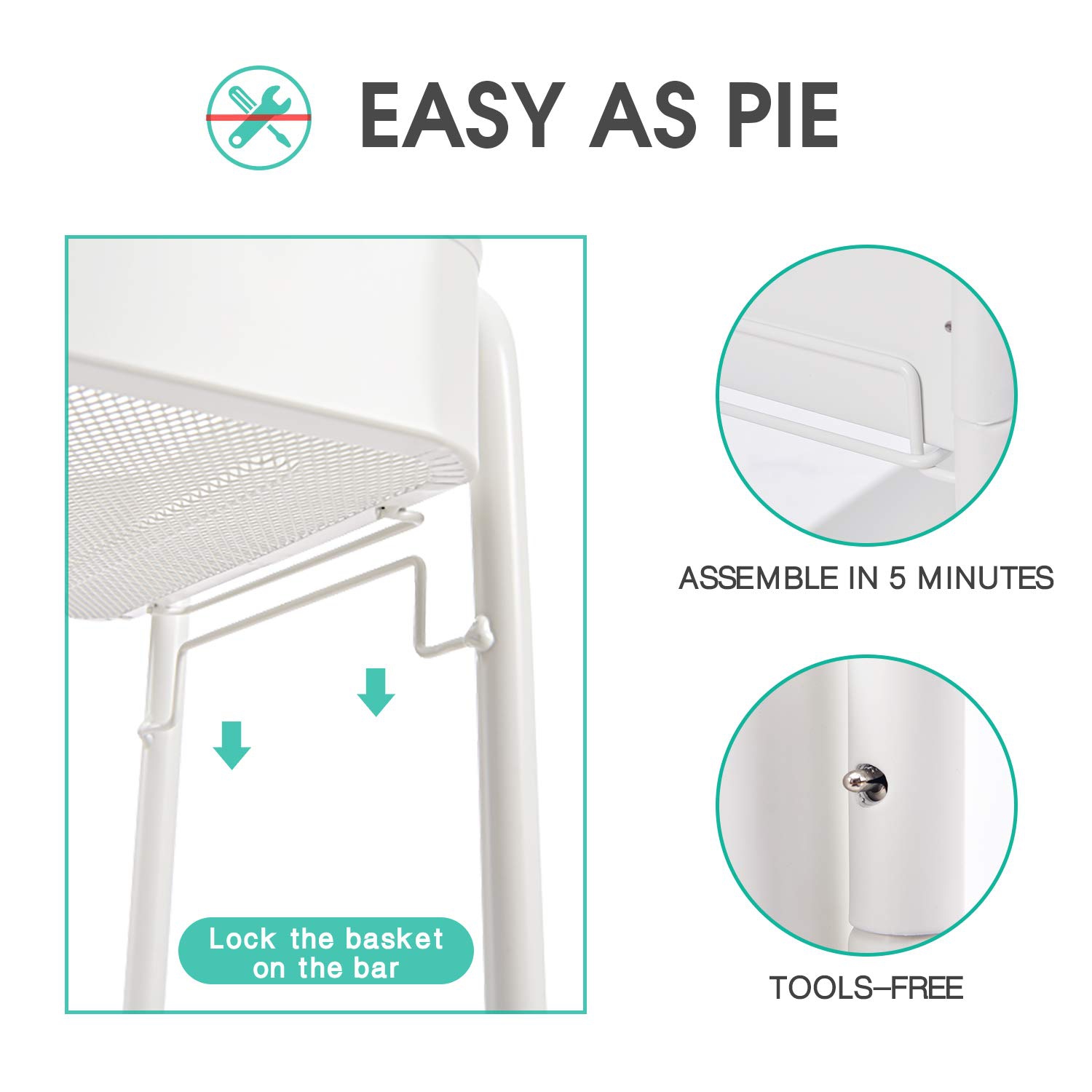 3-Tier Rolling Cart, Metal Utility Cart with Lockable Wheels, Storage Craft Art Cart Trolley Organizer Serving Cart Easy Assembly for Office,