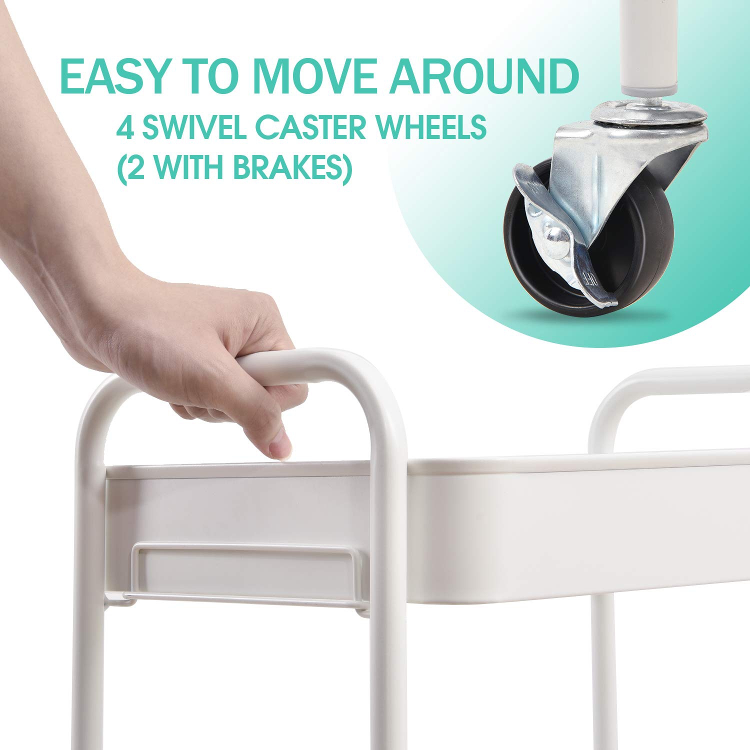 3-Tier Rolling Cart, Metal Utility Cart with Lockable Wheels, Storage Craft Art Cart Trolley Organizer Serving Cart Easy Assembly for Office,