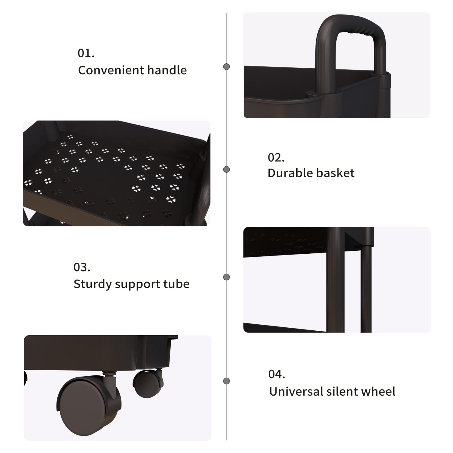 4-Tier Kitchen Rolling Utility Cart,Multifunction Storage Organizer with Handle and 2 Lockable Wheels for Kitchen,Bathroom,Living Room,Office,Black