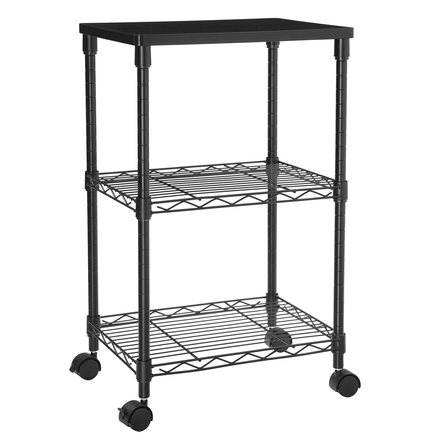 3-Tier Metal Printer Stand, Rolling Cart with 2 Height-Adjustable Shelves, Black ULGR303B01