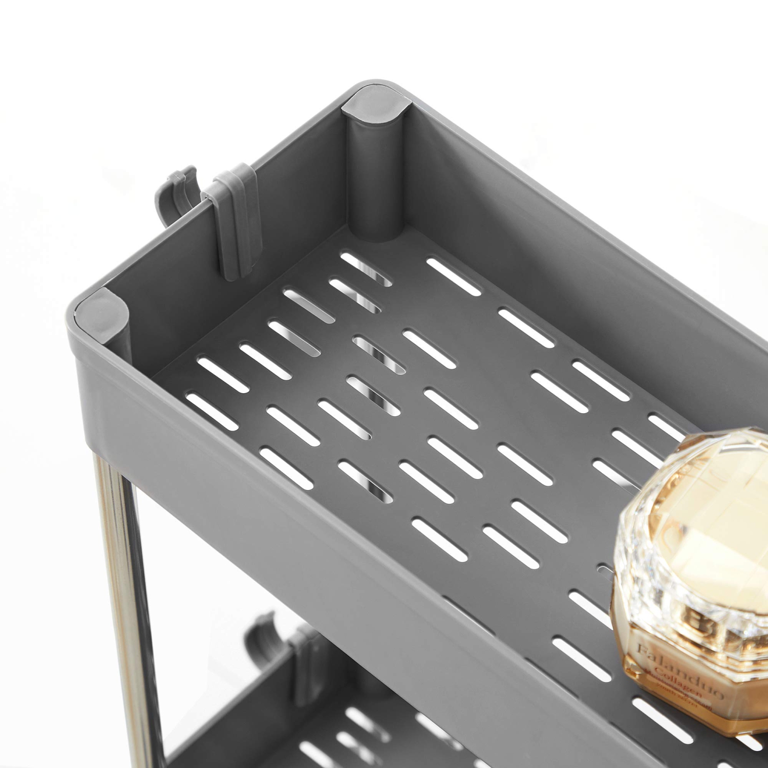 Rolling Cart, 3-Tier Slim Kitchen Storage Cart, Bathroom Shelf with Wheels, Small Space Organizer, Narrow for Bathroom Dorm Room, 16.5 x 5.3 x 24