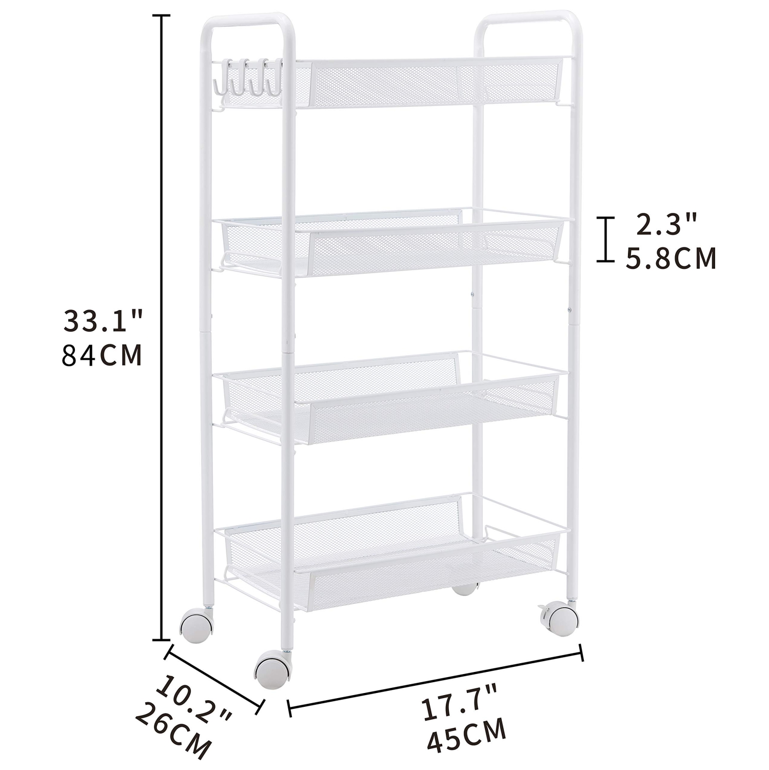 4-Tier Rolling Storage Rack Cart Organizer, Utility Mobile Metal Mesh Trolley with Wire Basket Shelving, Cart on Wheels for Kitchen Office Bathroom,