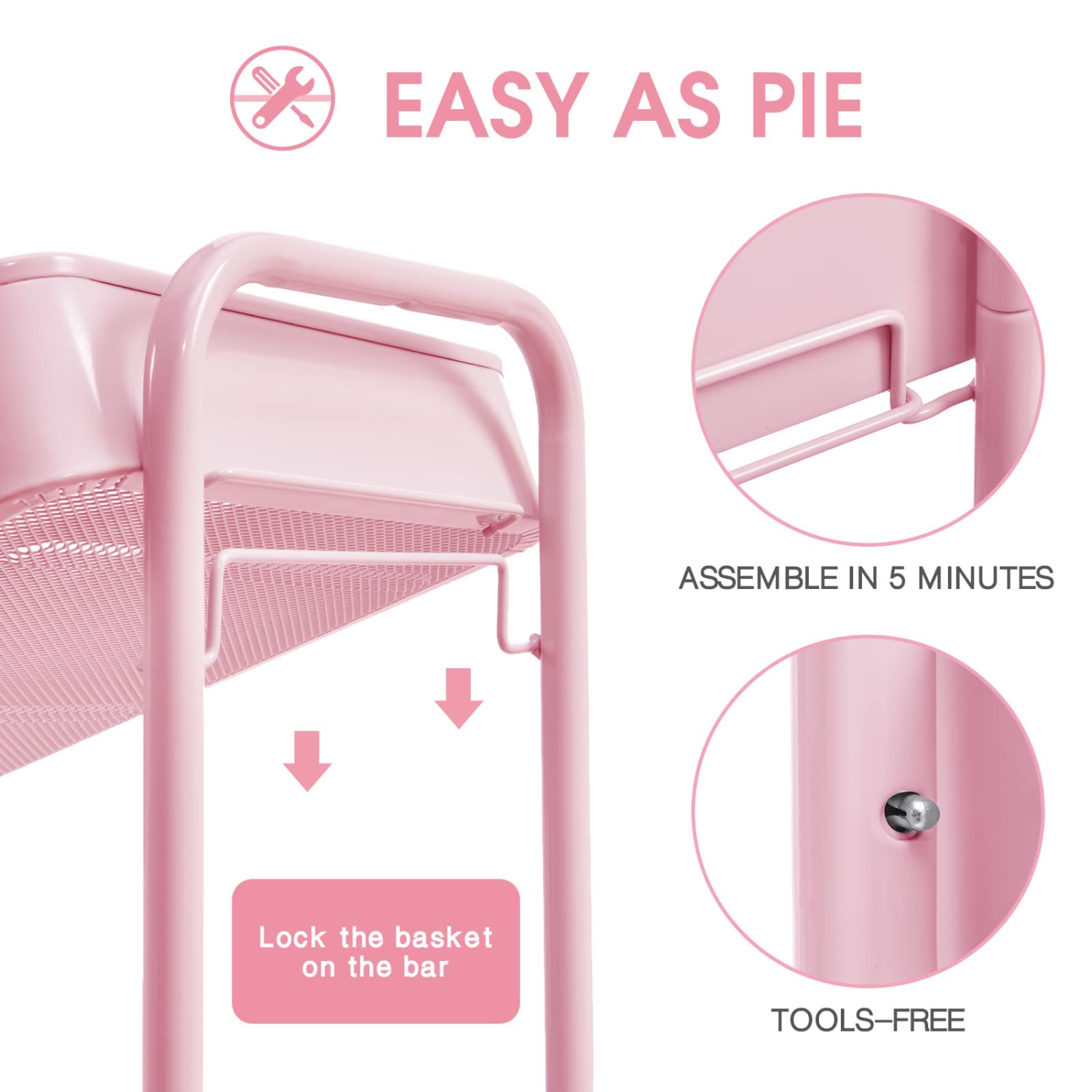 3-Tier Rolling Cart, Metal Utility Cart with Lockable Wheels, Storage Craft Art Cart Trolley Organizer Serving Cart Easy Assembly for Office,