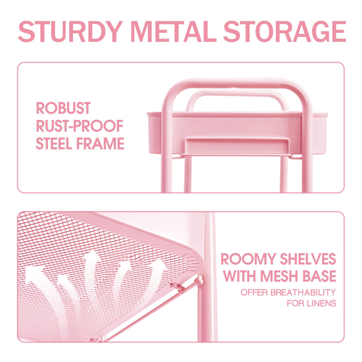 3-Tier Rolling Cart, Metal Utility Cart with Lockable Wheels, Storage Craft Art Cart Trolley Organizer Serving Cart Easy Assembly for Office,