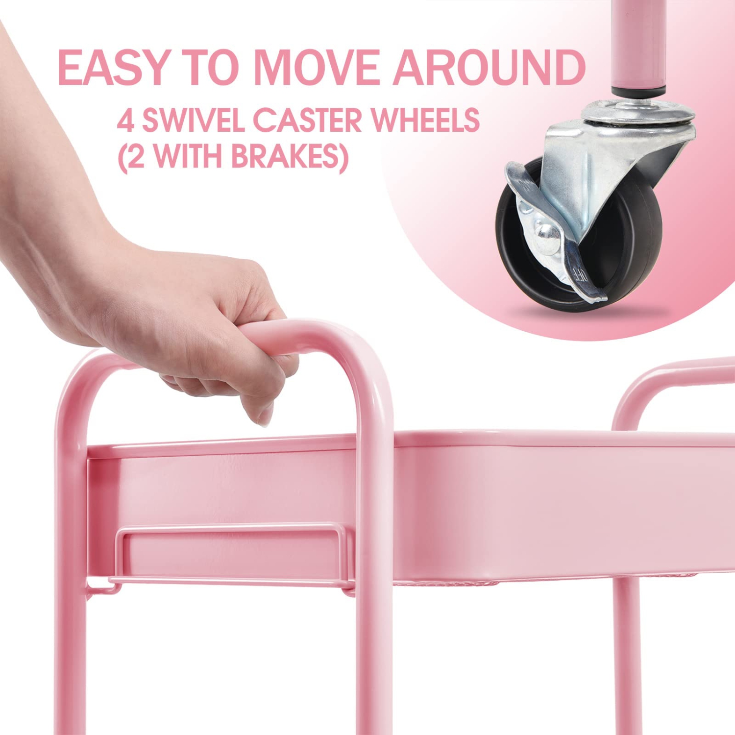 3-Tier Rolling Cart, Metal Utility Cart with Lockable Wheels, Storage Craft Art Cart Trolley Organizer Serving Cart Easy Assembly for Office,