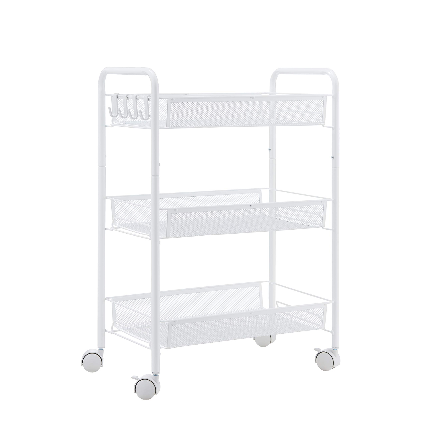 3-Tier Rolling Utility Storage Rack Cart on Wheels, Trolley Craft cart, Multi-Purpose Organizer Shelf, White