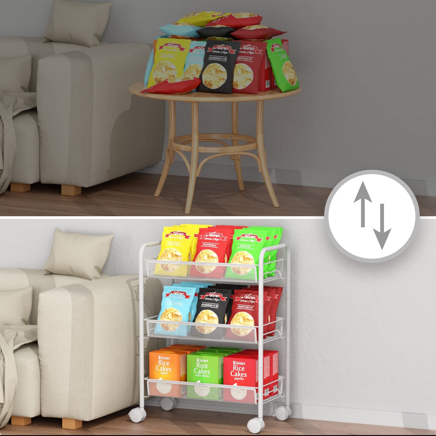 3-Tier Rolling Utility Storage Rack Cart on Wheels, Trolley Craft cart, Multi-Purpose Organizer Shelf, White