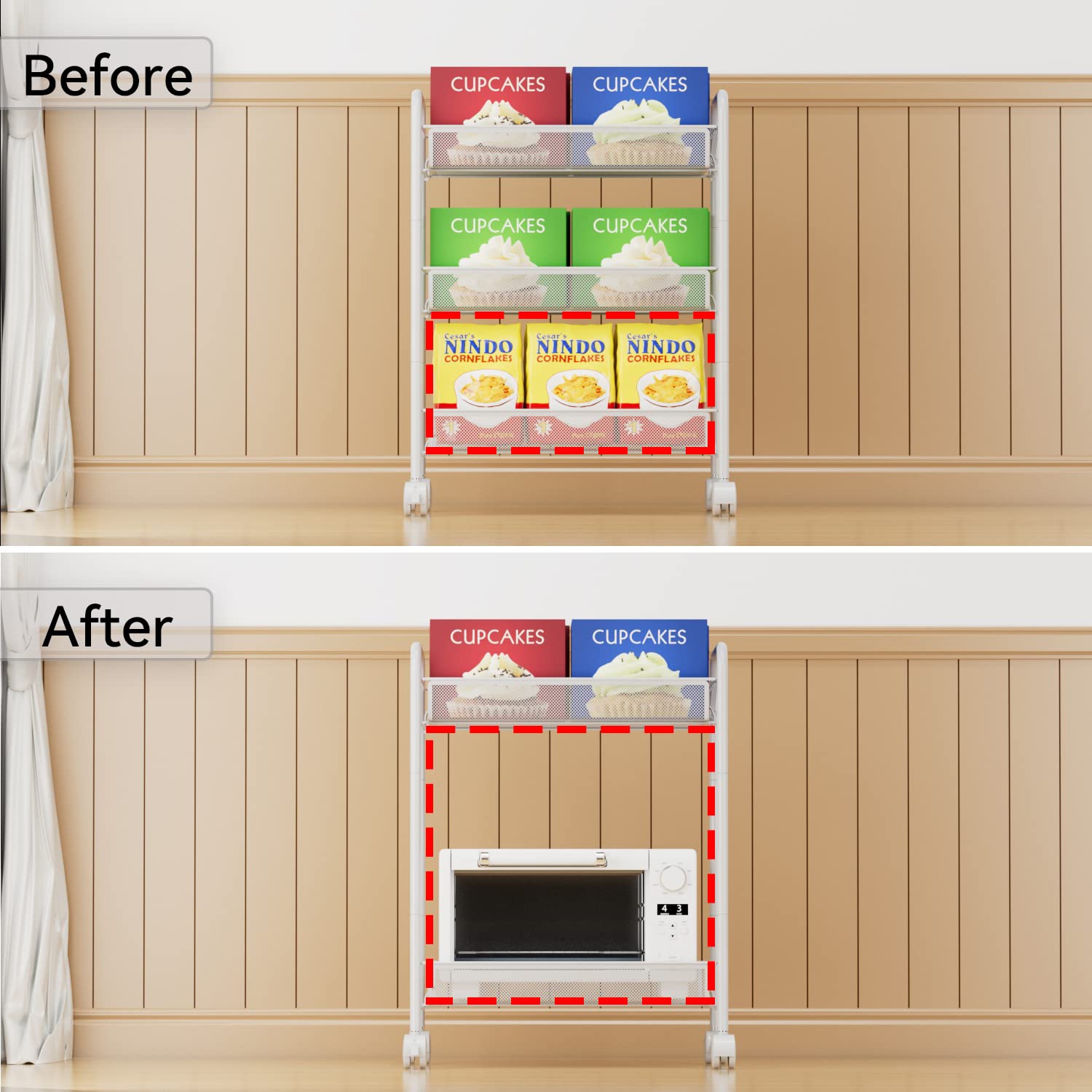 3-Tier Rolling Utility Storage Rack Cart on Wheels, Trolley Craft cart, Multi-Purpose Organizer Shelf, White