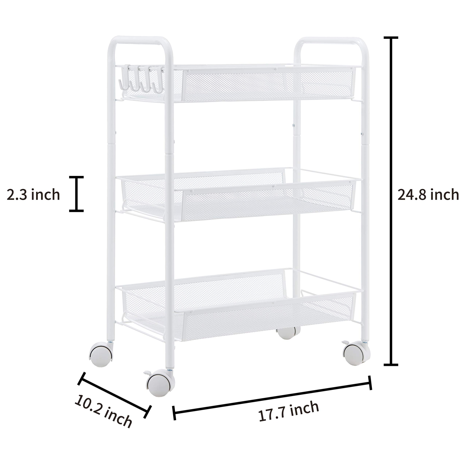 3-Tier Rolling Utility Storage Rack Cart on Wheels, Trolley Craft cart, Multi-Purpose Organizer Shelf, White