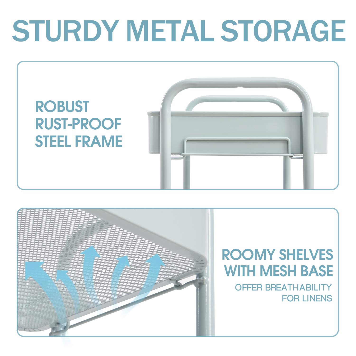 3-Tier Rolling Cart, Metal Utility Cart with Lockable Wheels, Storage Craft Art Cart Trolley Organizer Serving Cart Easy Assembly for Office,