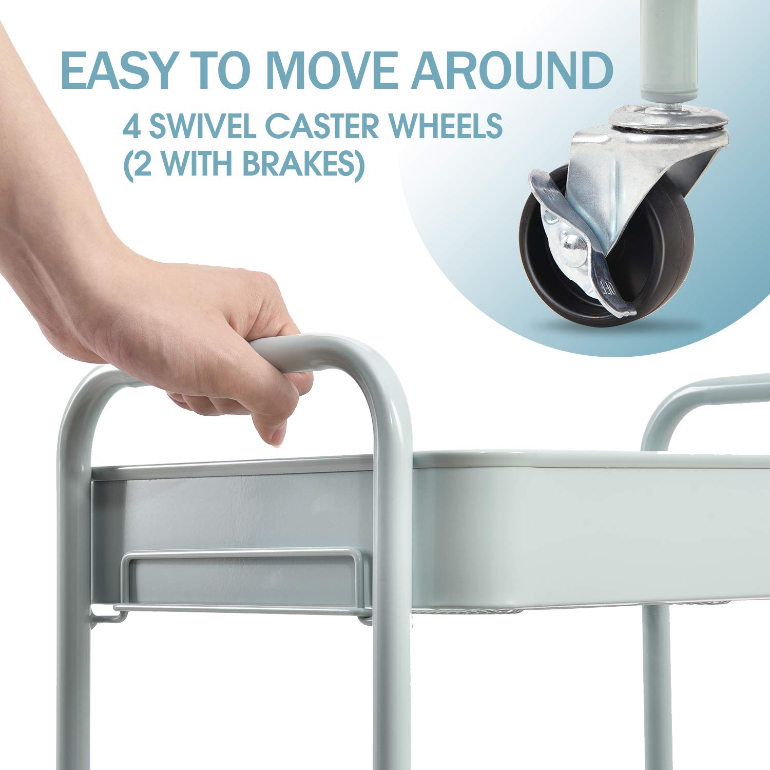 3-Tier Rolling Cart, Metal Utility Cart with Lockable Wheels, Storage Craft Art Cart Trolley Organizer Serving Cart Easy Assembly for Office,