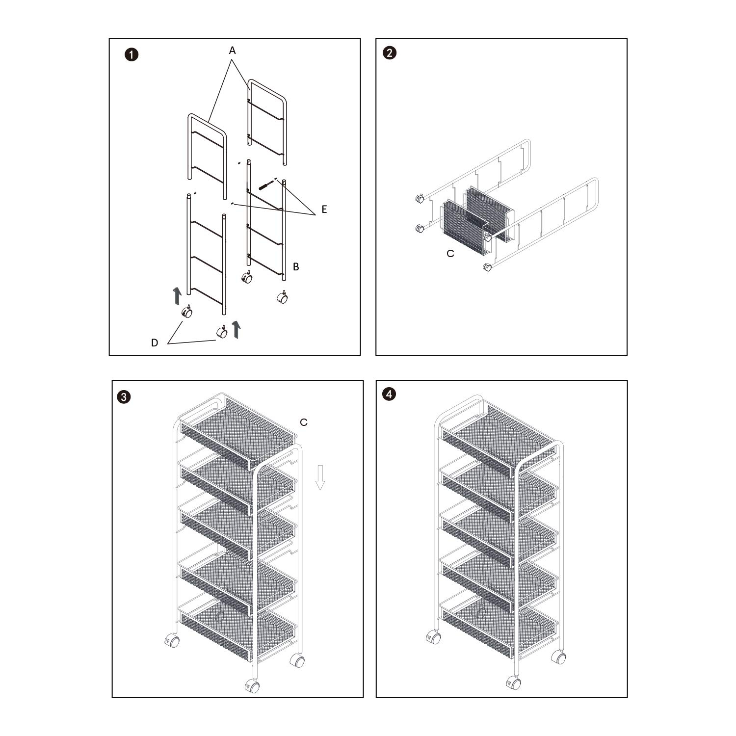 Étagère de rangement sur roulettes à 5 niveaux, chariot utilitaire mobile en métal avec étagère en treillis métallique, chariot sur roulettes pour la
