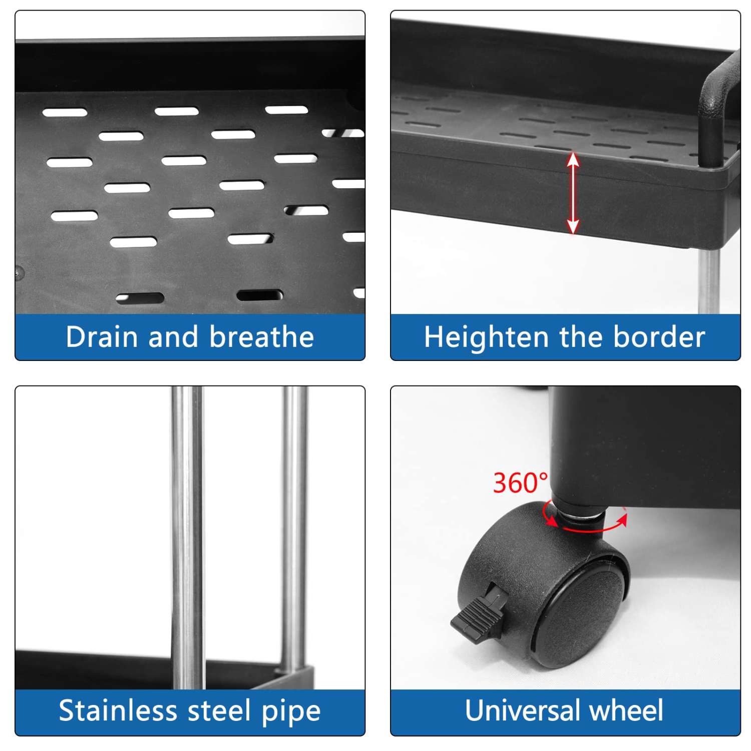 Chariot utilitaire à 3 niveaux avec étagère de rangement mince chariot roulant avec roulettes convenant à la cuisine/chambre à coucher/salon/salle de