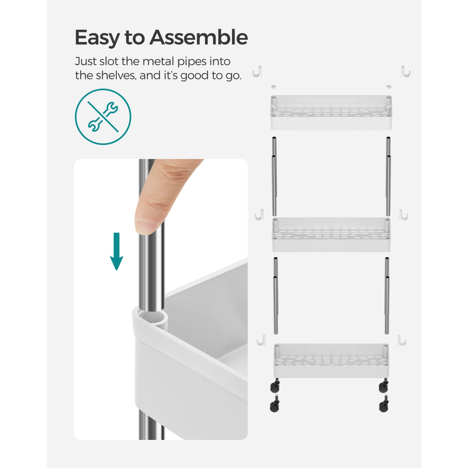3-Tier Rolling Cart, Storage Cart with Wheels, Space-Saving Rolling Storage Cart, for Bathroom, Kitchen, Living Room, Office, 15.7 x 5.3 x 23.6
