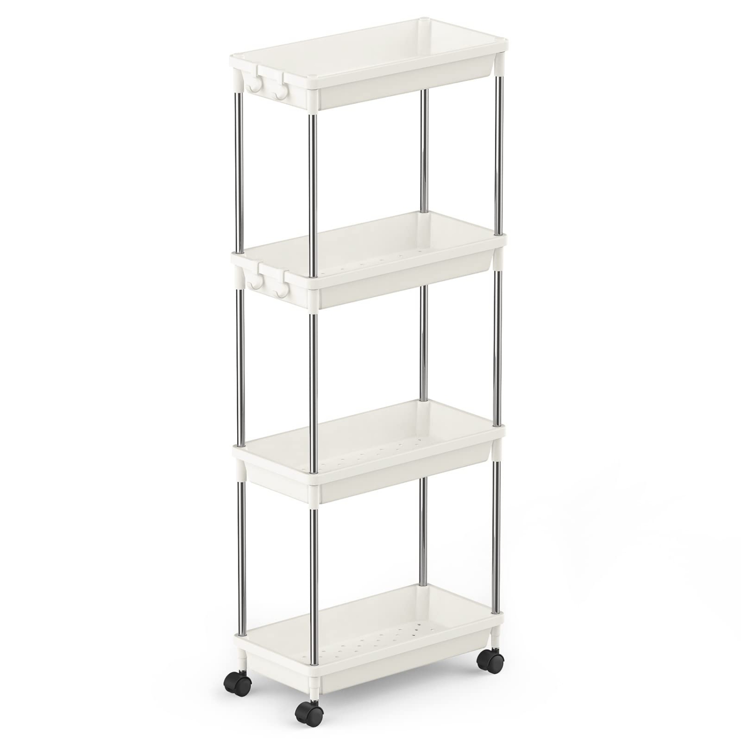 Rolling Utility Cart 7.9" Width for Bathroom LaundryRoom Kitchen Narrow Space, 4 Tier Slide-Out Storage Cart Organizer Rack Shelf with Wheels for