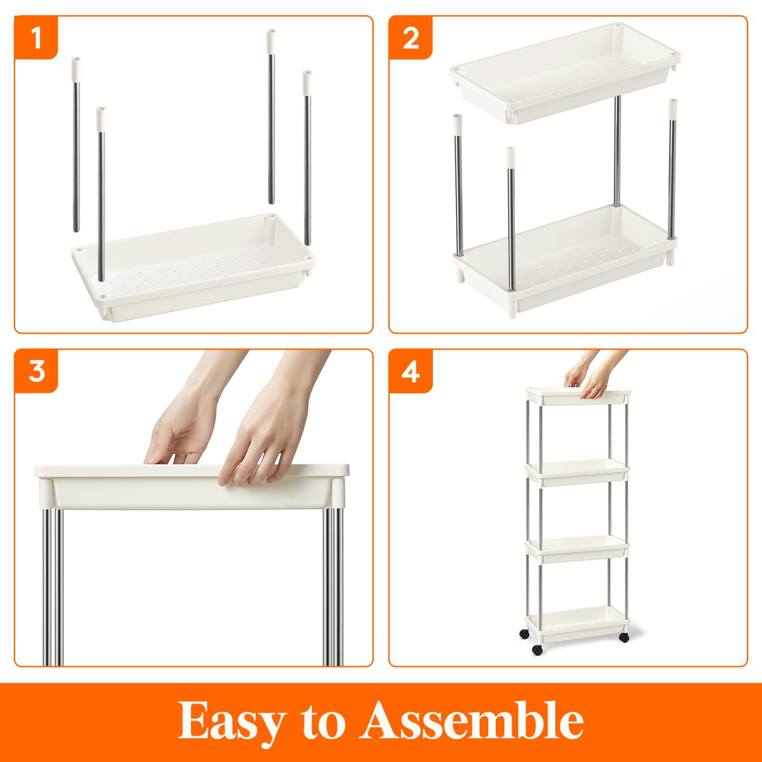 Rolling Utility Cart 7.9" Width for Bathroom LaundryRoom Kitchen Narrow Space, 4 Tier Slide-Out Storage Cart Organizer Rack Shelf with Wheels for