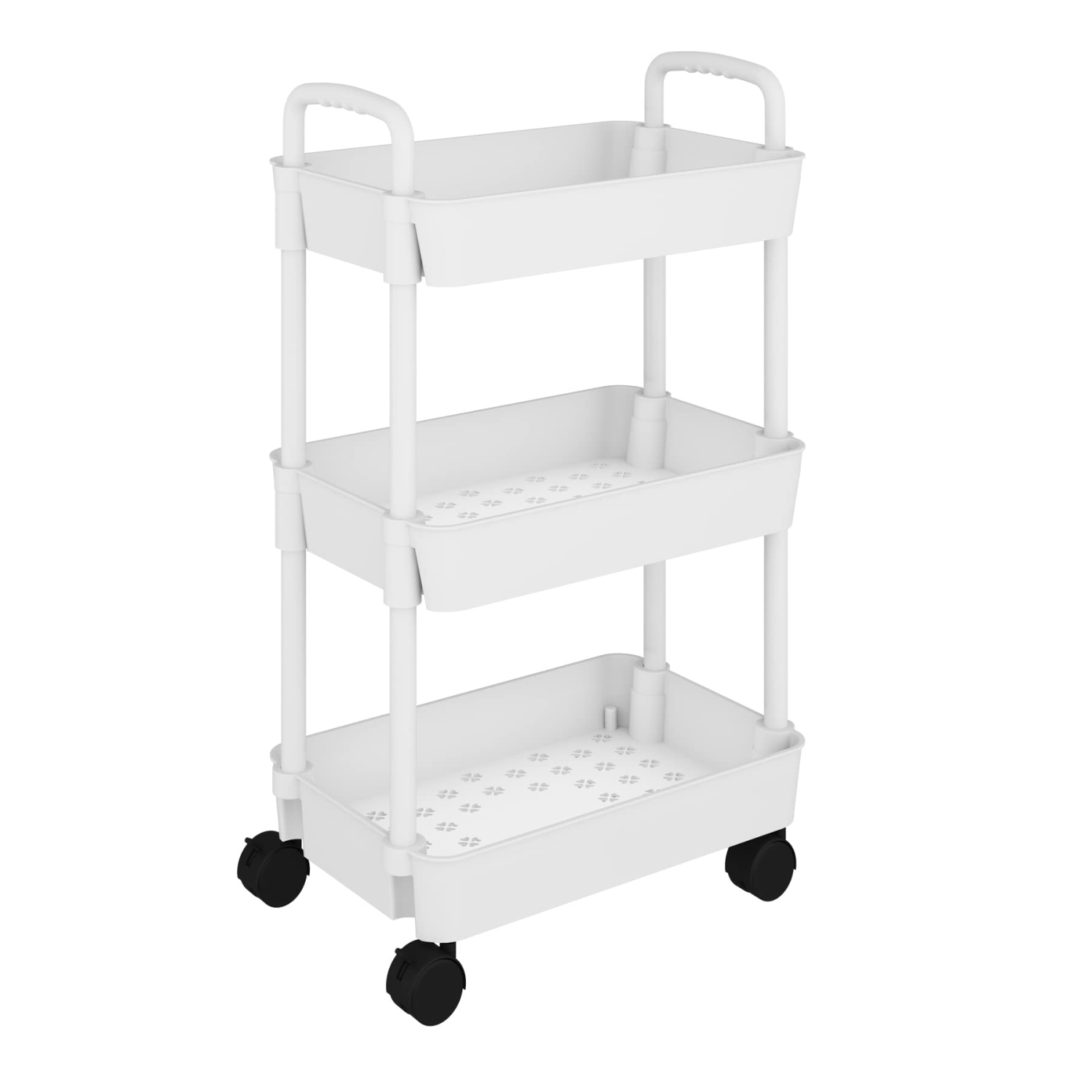 Chariot utilitaire à roulettes à 3 niveaux pour la cuisine, rangement multifonction avec poignée et 2 roulettes verrouillables pour la cuisine, la