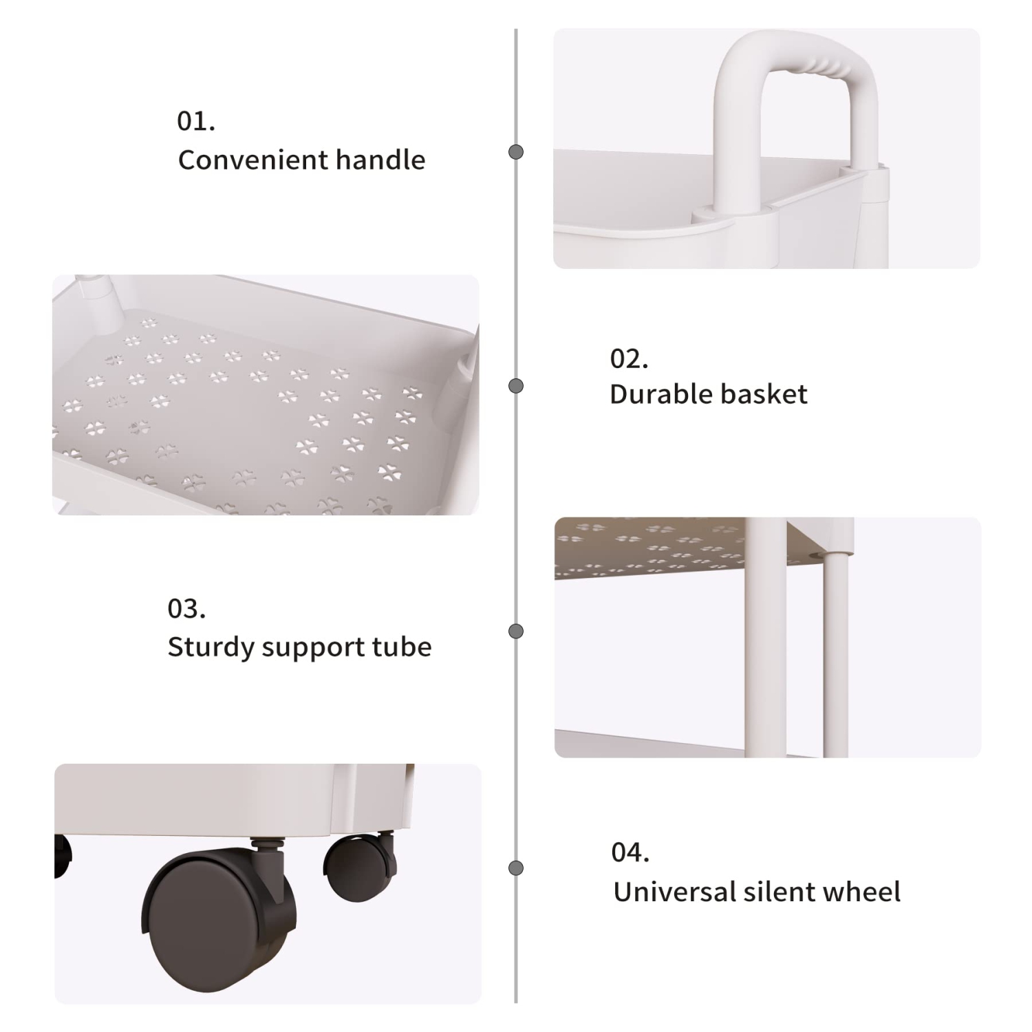 Chariot utilitaire à roulettes à 3 niveaux pour la cuisine, rangement multifonction avec poignée et 2 roulettes verrouillables pour la cuisine, la