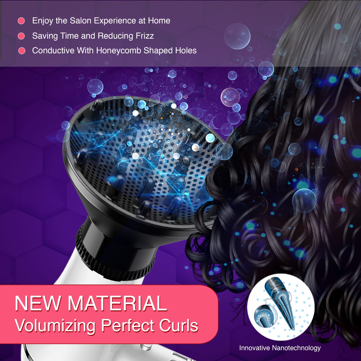 New Universal Hair Diffuser Attachment for Blow Dryers with 1.5-inch to 2.4-inch for Curly & Wavy Hair, Professional Hair Dryer Diffuser with Shampoo