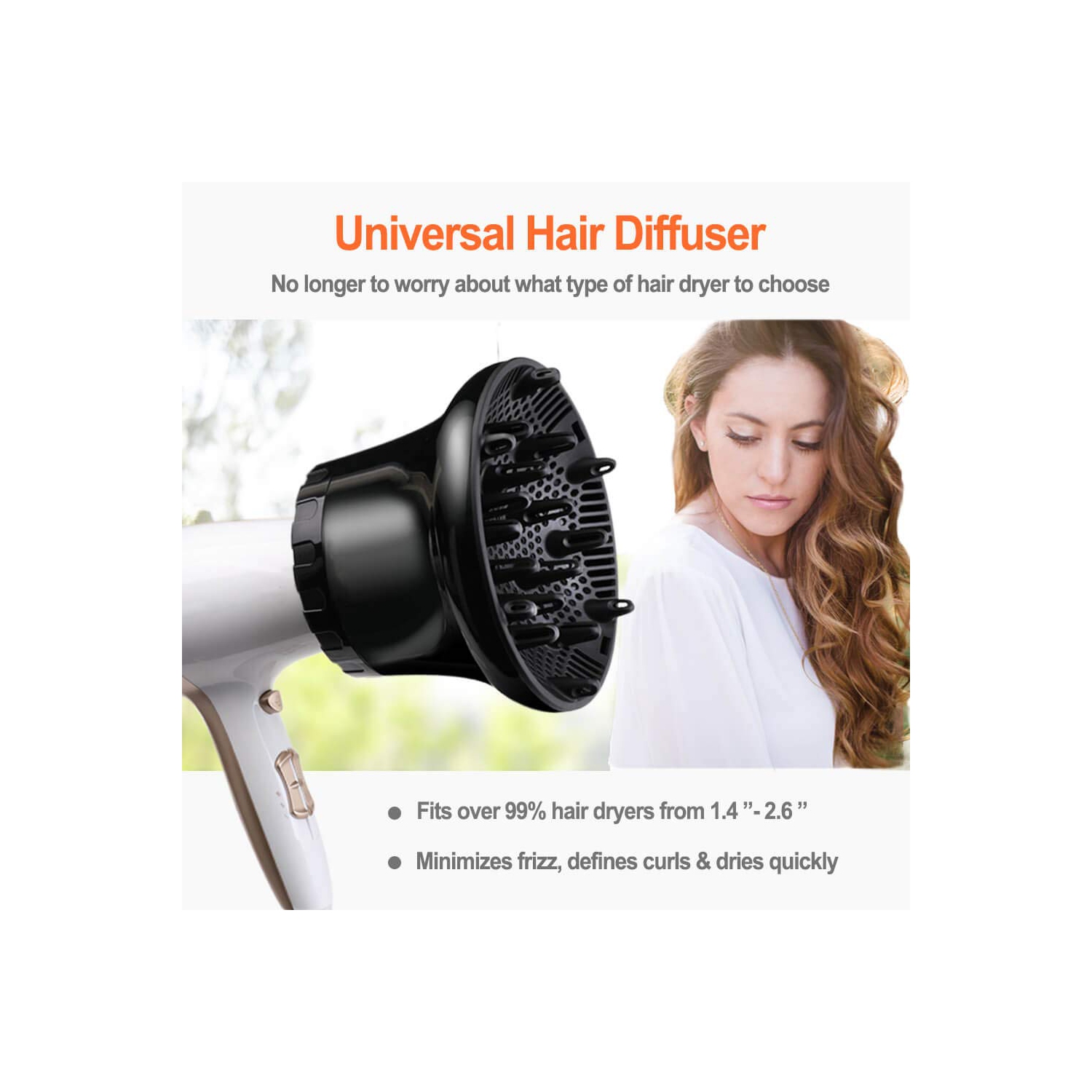 Universal Hair Diffuser, Hair Dryer Diffuser Attachment for Curly and Natural Wavy Hair, Professional Blow Dryer Diffuser, Adjustable from 1.4 Inch
