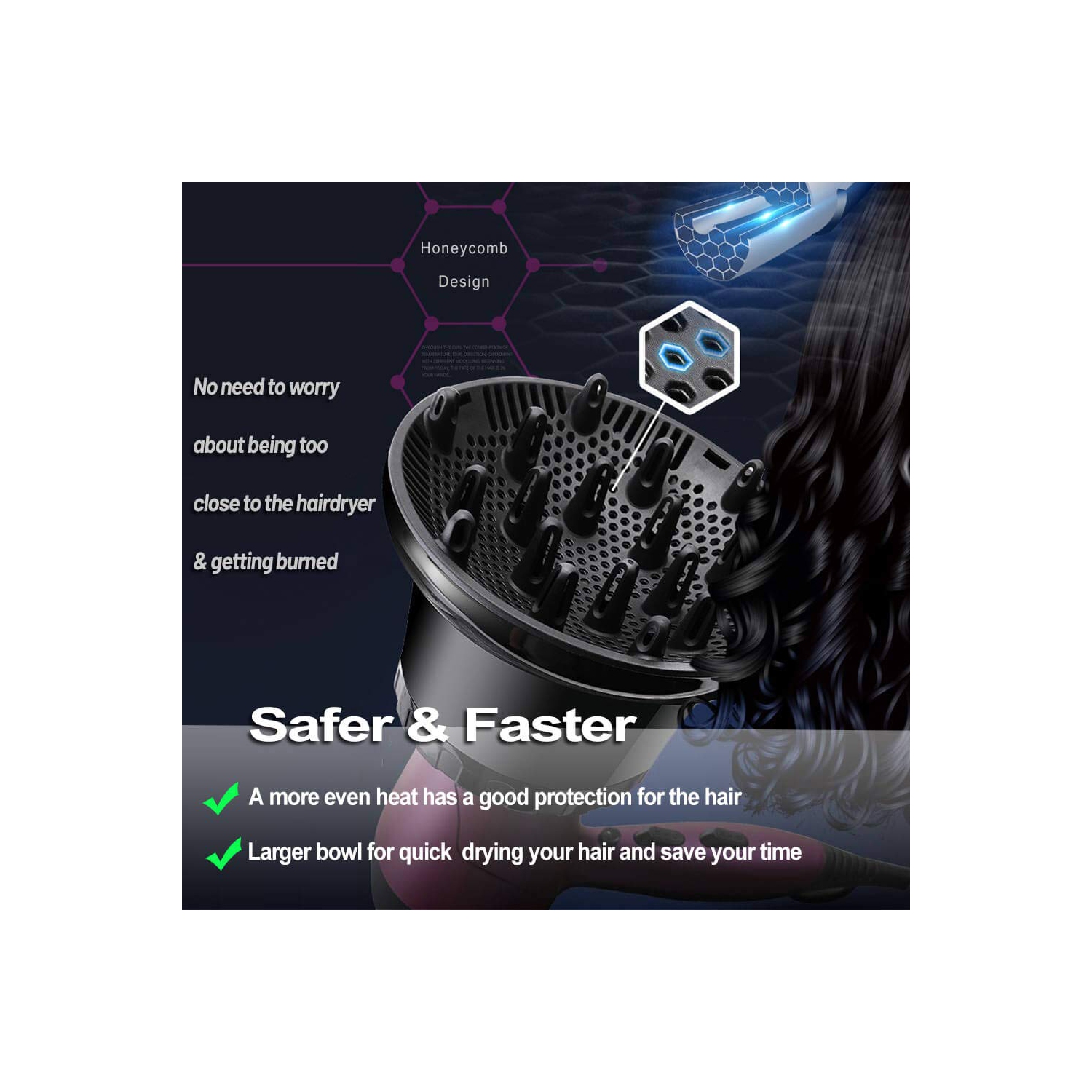 Universal Hair Diffuser, Hair Dryer Diffuser Attachment for Curly and Natural Wavy Hair, Professional Blow Dryer Diffuser, Adjustable from 1.4 Inch