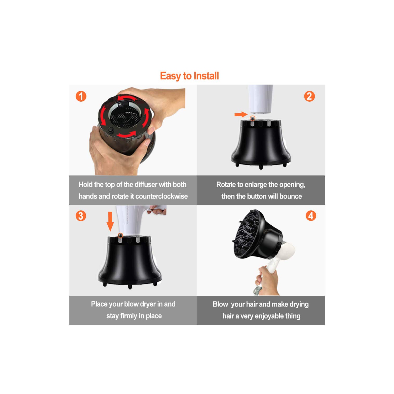 Universal Hair Diffuser, Hair Dryer Diffuser Attachment for Curly and Natural Wavy Hair, Professional Blow Dryer Diffuser, Adjustable from 1.4 Inch