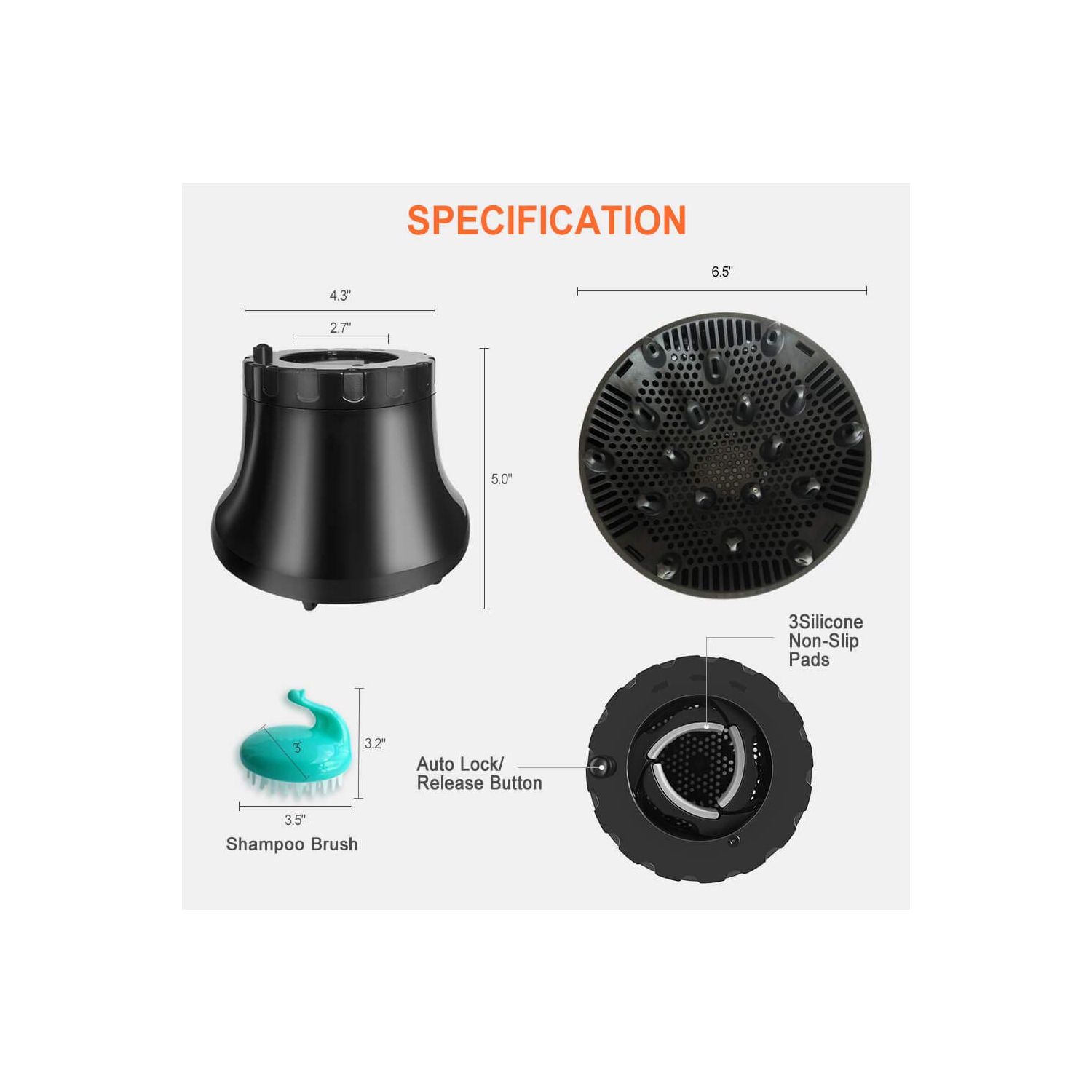 Universal Hair Diffuser, Hair Dryer Diffuser Attachment for Curly and Natural Wavy Hair, Professional Blow Dryer Diffuser, Adjustable from 1.4 Inch