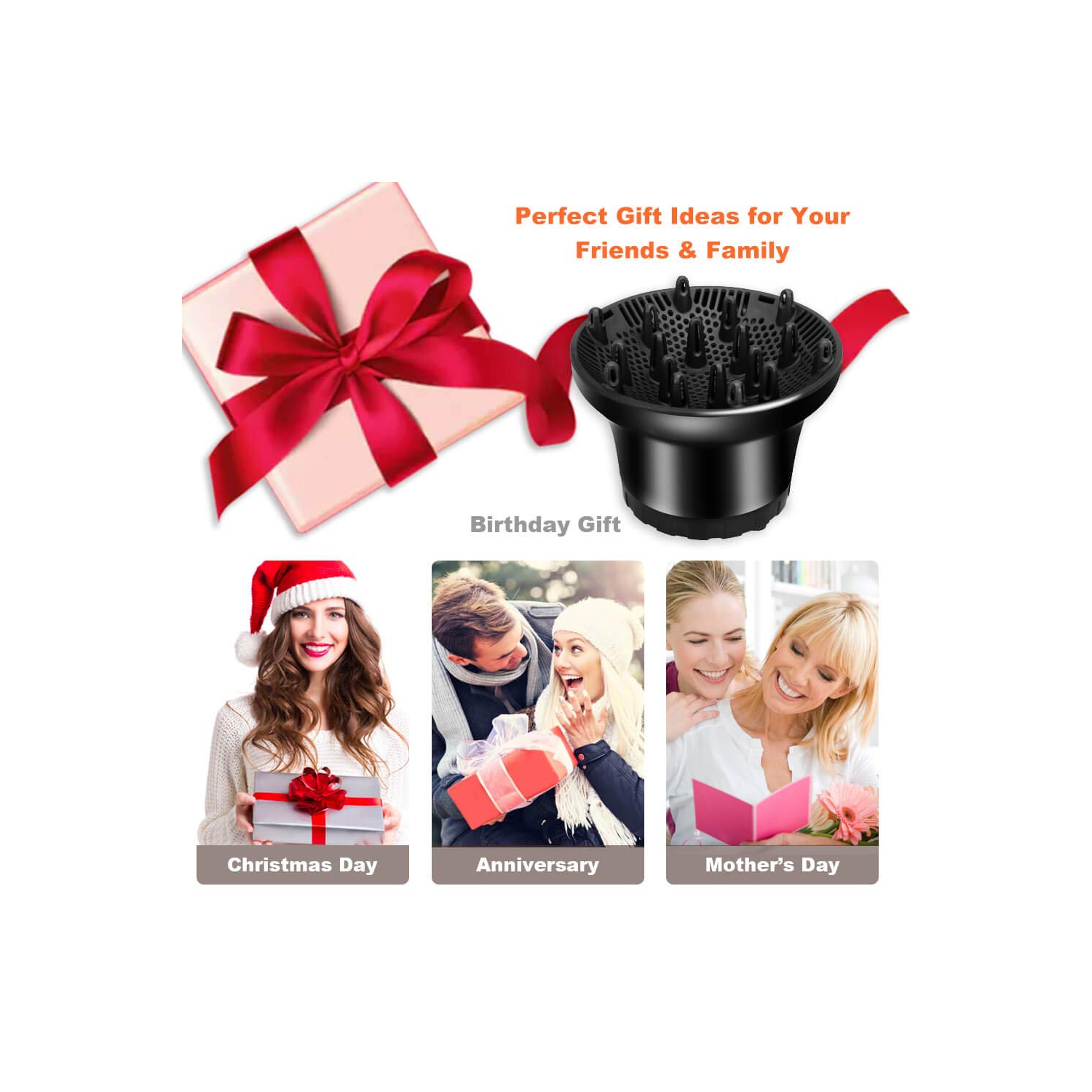 Universal Hair Diffuser, Hair Dryer Diffuser Attachment for Curly and Natural Wavy Hair, Professional Blow Dryer Diffuser, Adjustable from 1.4 Inch