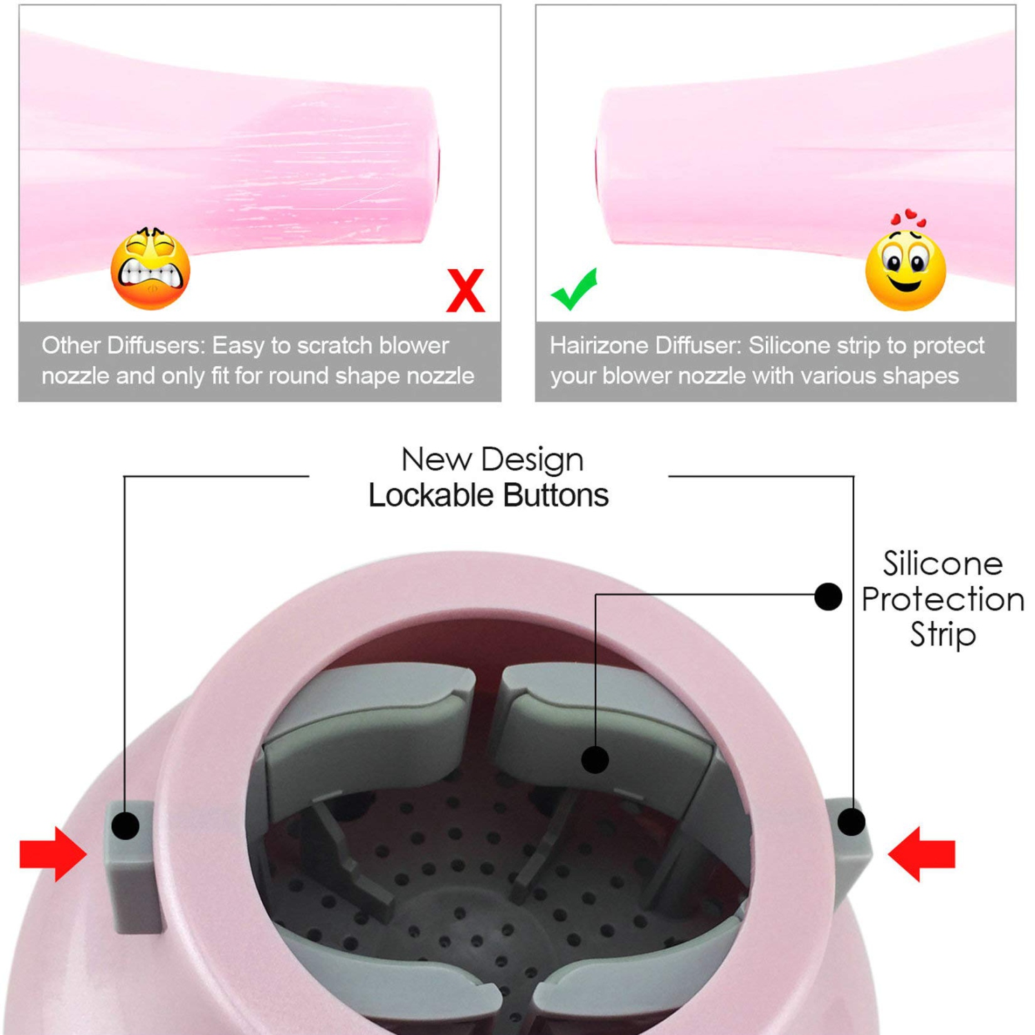 airizone Universal Hair Diffuser Adaptable for Blow Dryers with D-1.7-Inch to 2.6-Inch for Curly or Wavy Hair, Pink