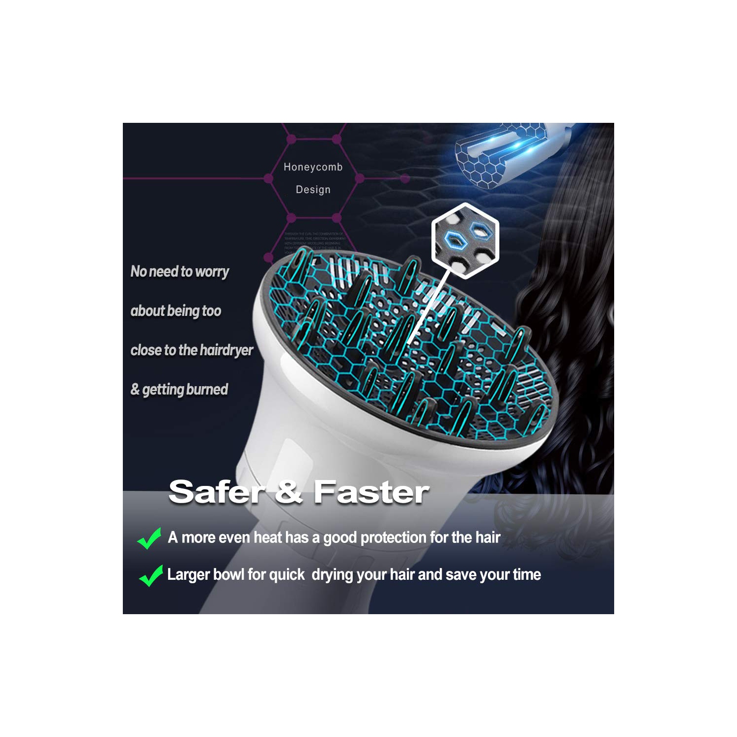 Diffuseur universel pour cheveux, diffuseur pour sèche-cheveux pour cheveux frisés et ondulés naturels, diffuseur de séchoir professionnel réglable