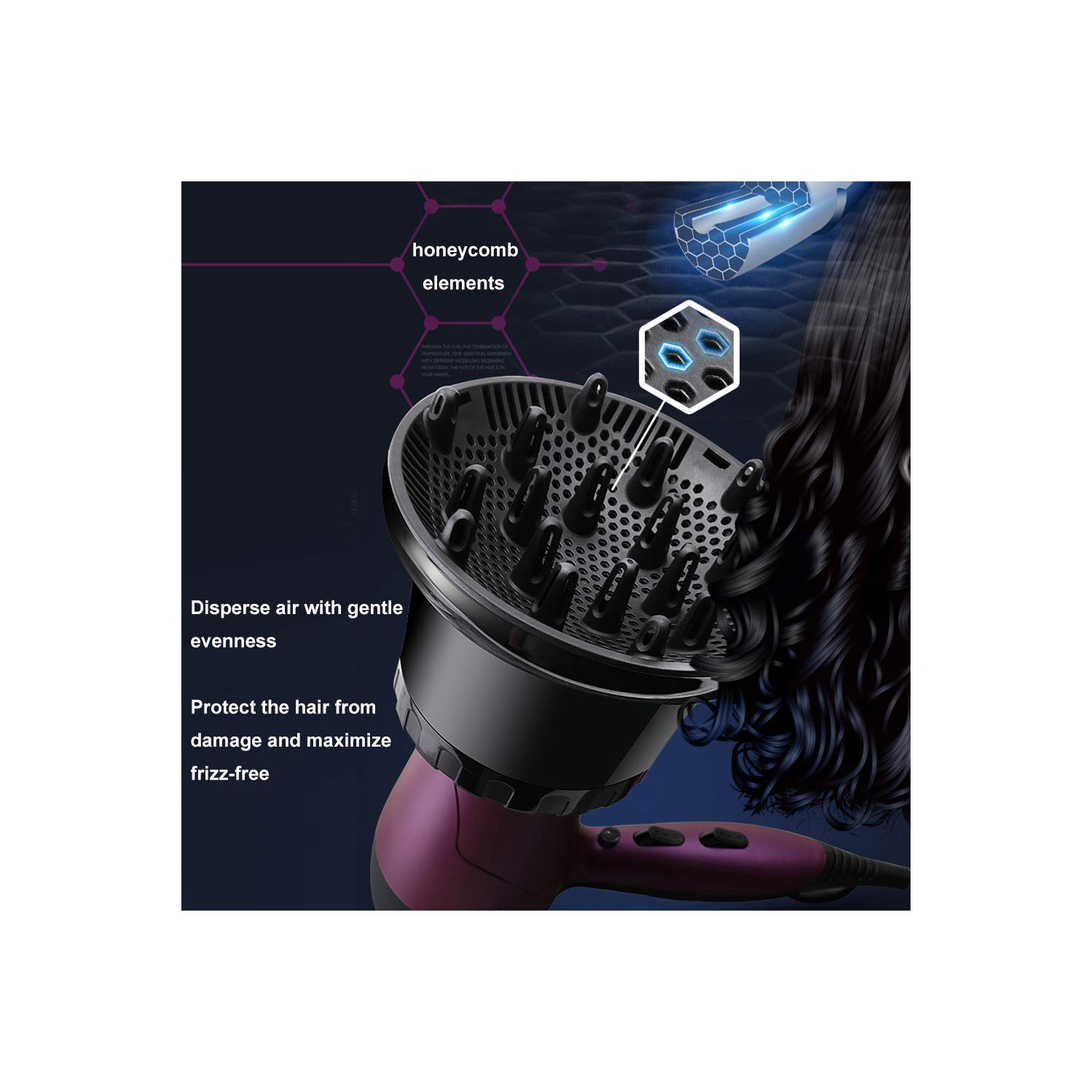 Diffuseur pour sèche-cheveux universel pour cheveux Curly Wave, accessoire pour sèche-cheveux épais et naturel utilise un élément en nid d'abeille