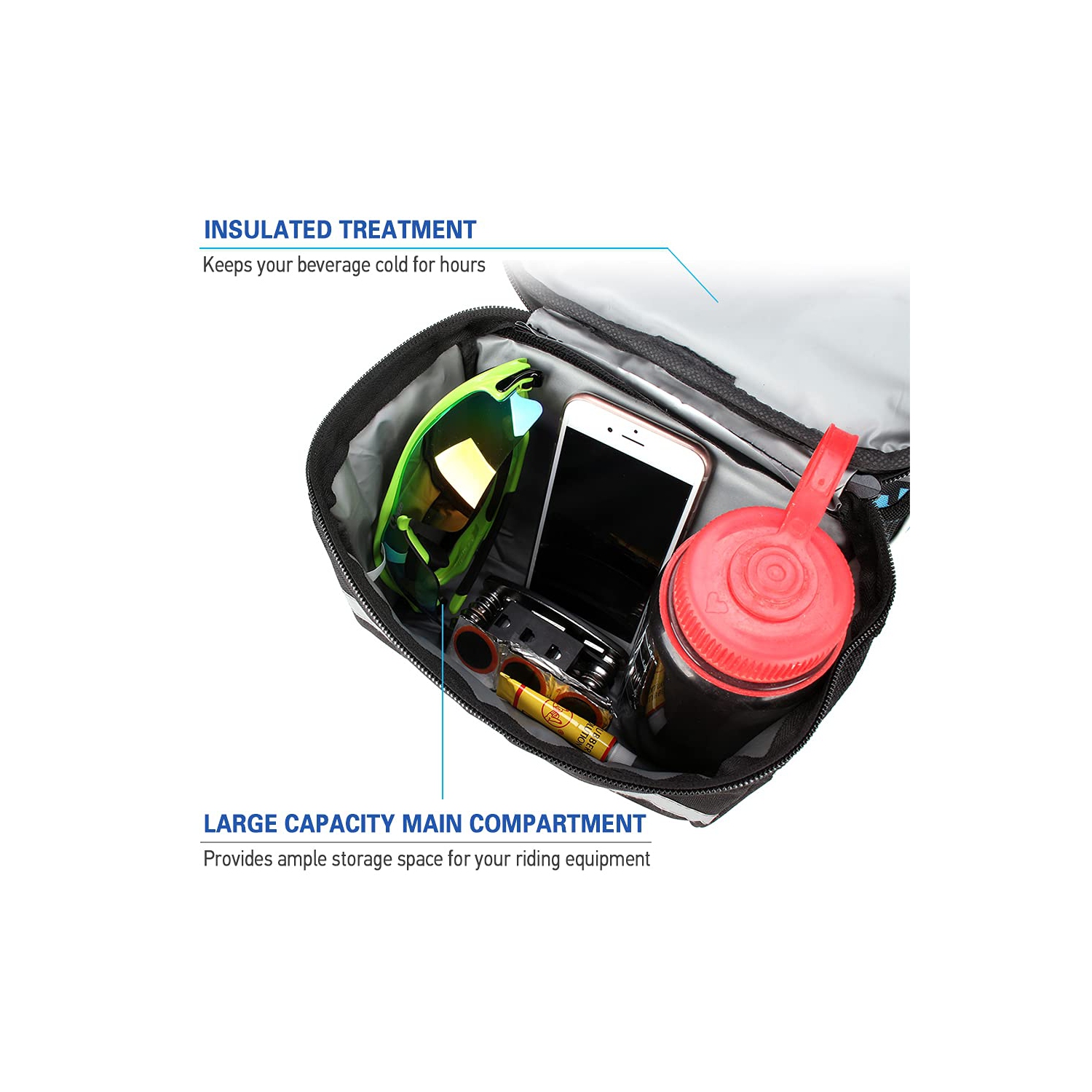 Sac de guidon de vélo, sac de cadre de vélo, sac de vélo avant, sac pour paniers à vélo, sac à bandoulière avec bande réfléchissante