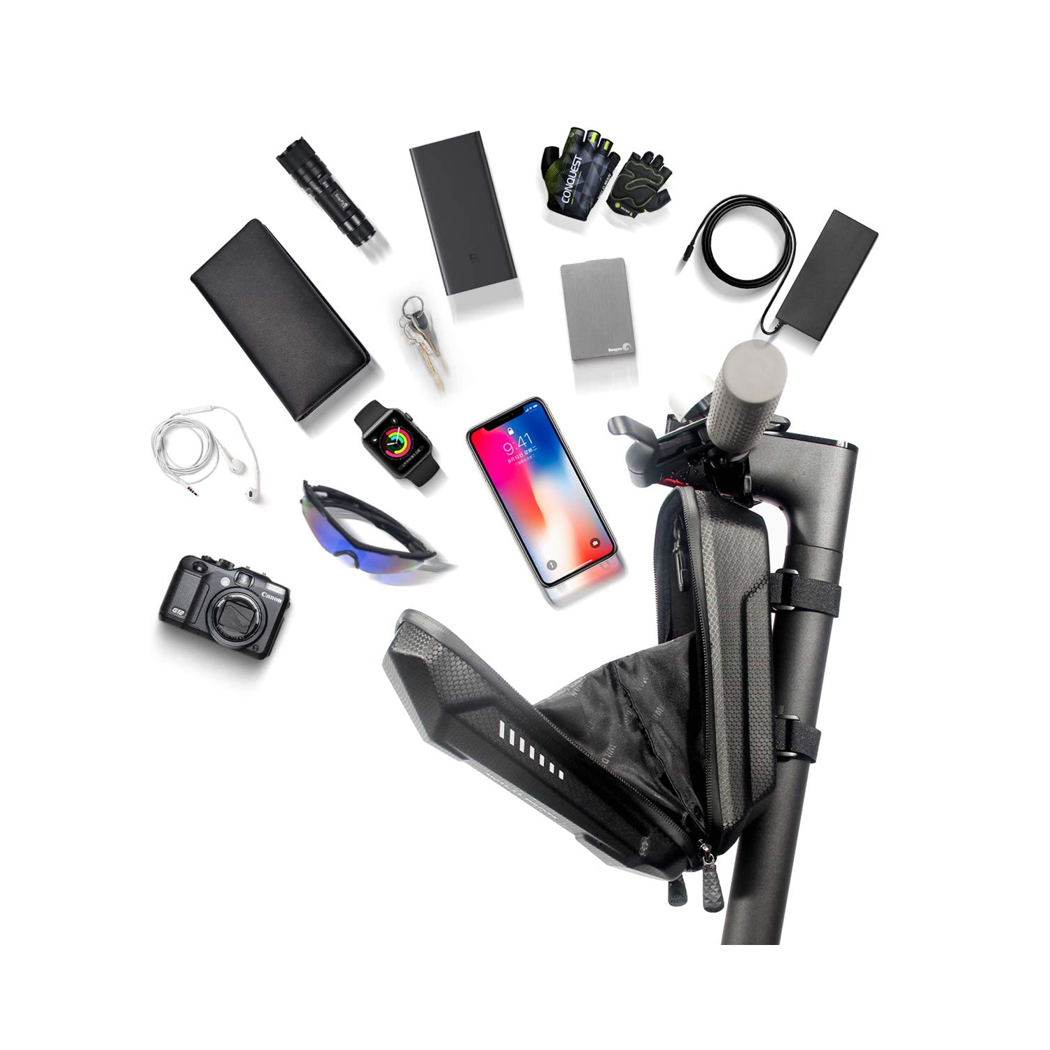 Scooter Storage Bag, Scooter Handlebar Bag, Waterproof Durable EVA Front Hanging Bag for Mijia M365 Segway Ninebot ES ES1/ES2/ES3/ES4 Fit for Wallet