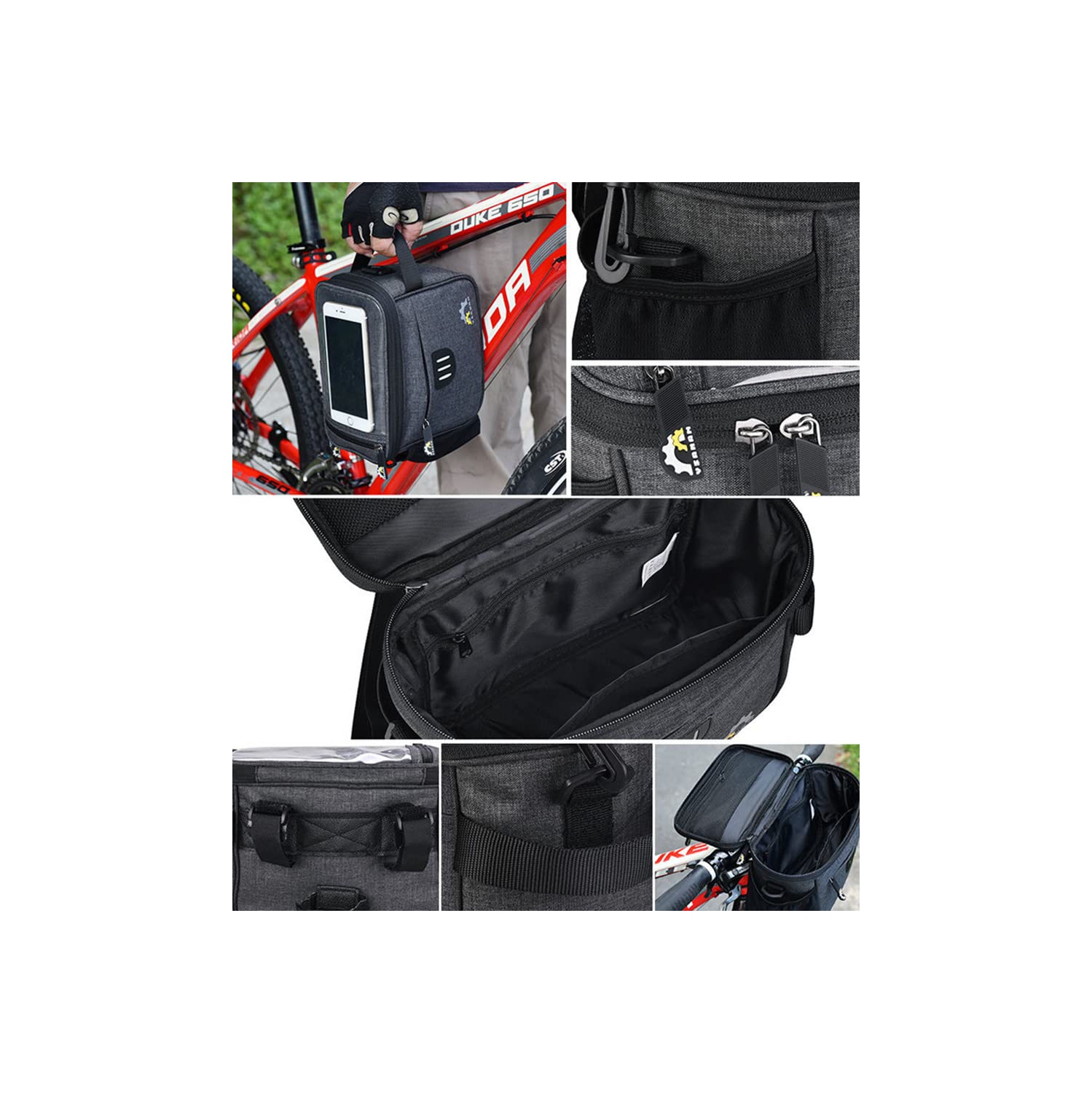 Sacs de guidon de vélo, sacs de guidon de vélo, panier pour sacs avant de vélo multifonctions, sacs de rangement pour cadre avant de vélo, sac de