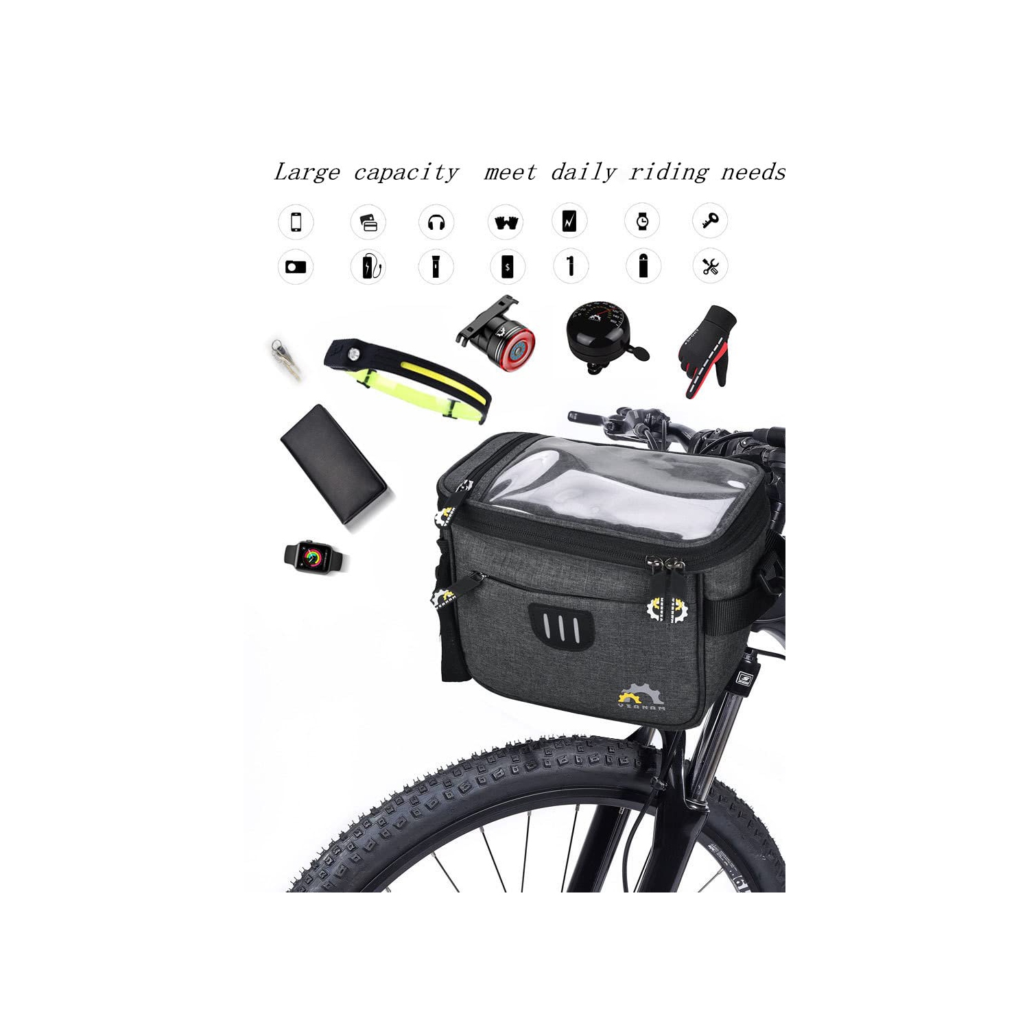 Sacs de guidon de vélo, sacs de guidon de vélo, panier pour sacs avant de vélo multifonctions, sacs de rangement pour cadre avant de vélo, sac de