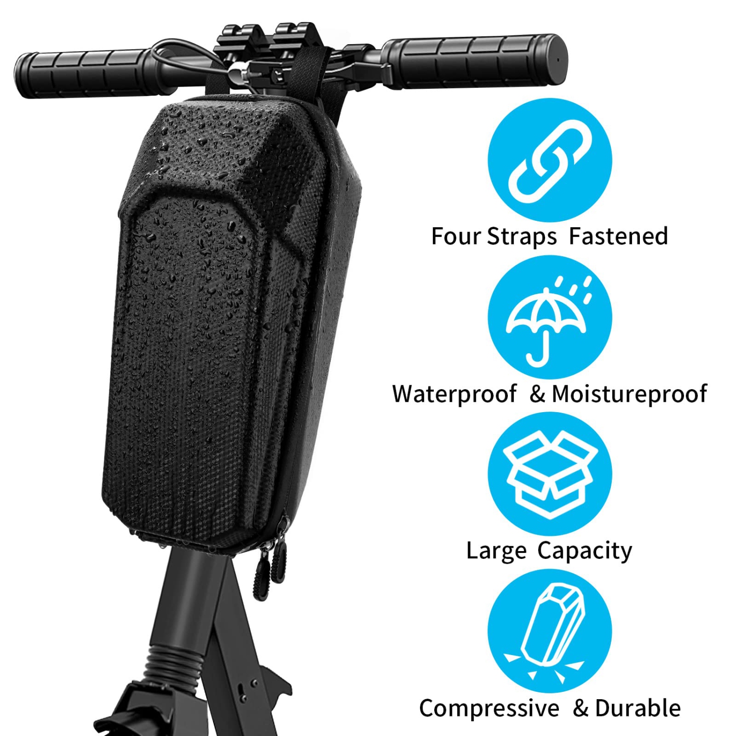 Scooter Storage Bag 2L, EVA Waterproof Hard Shell Scooter Handlebar Bag, Scooter Front Bag with Mesh Compartment, Small and Portable, Suitable for