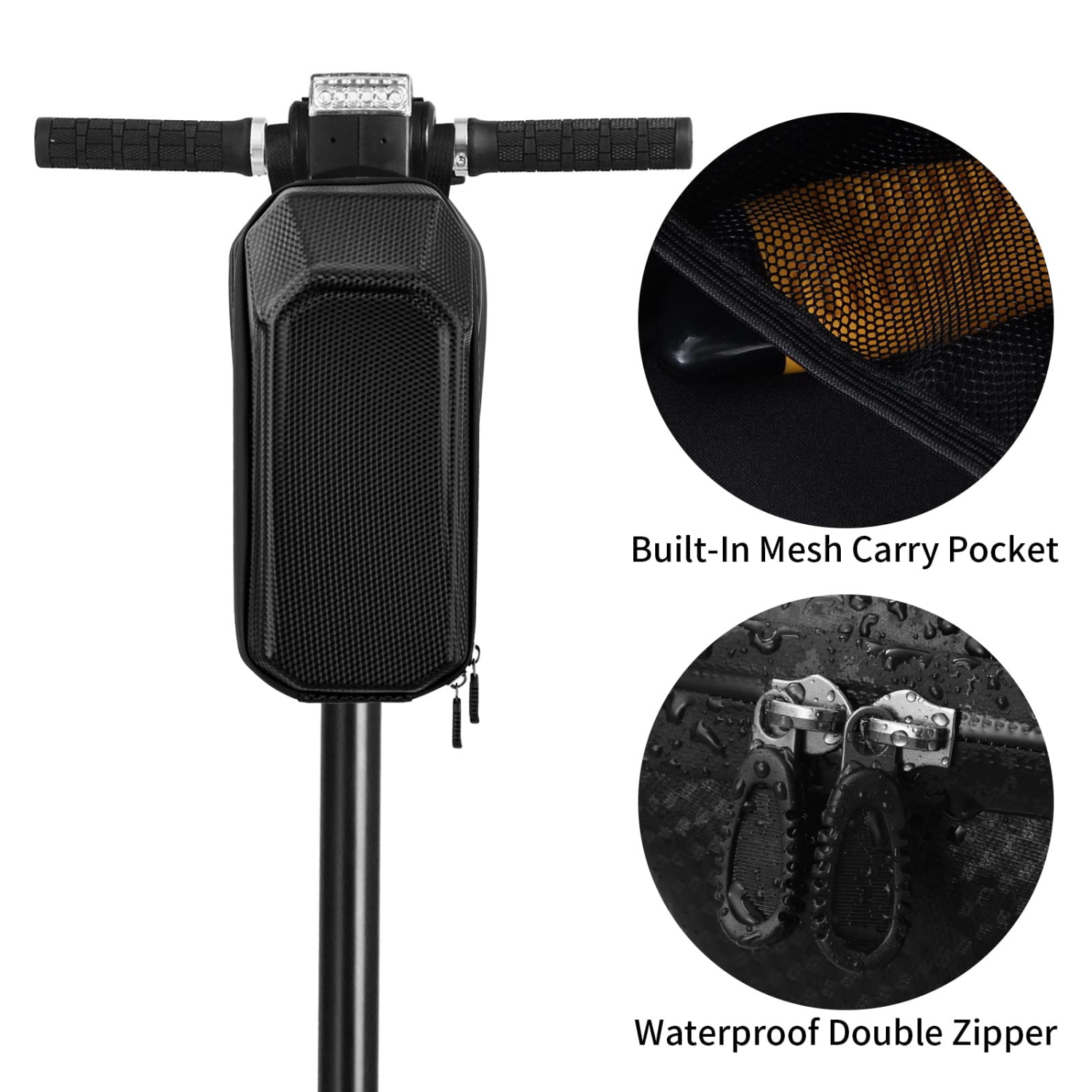 Scooter Storage Bag 2L, EVA Waterproof Hard Shell Scooter Handlebar Bag, Scooter Front Bag with Mesh Compartment, Small and Portable, Suitable for