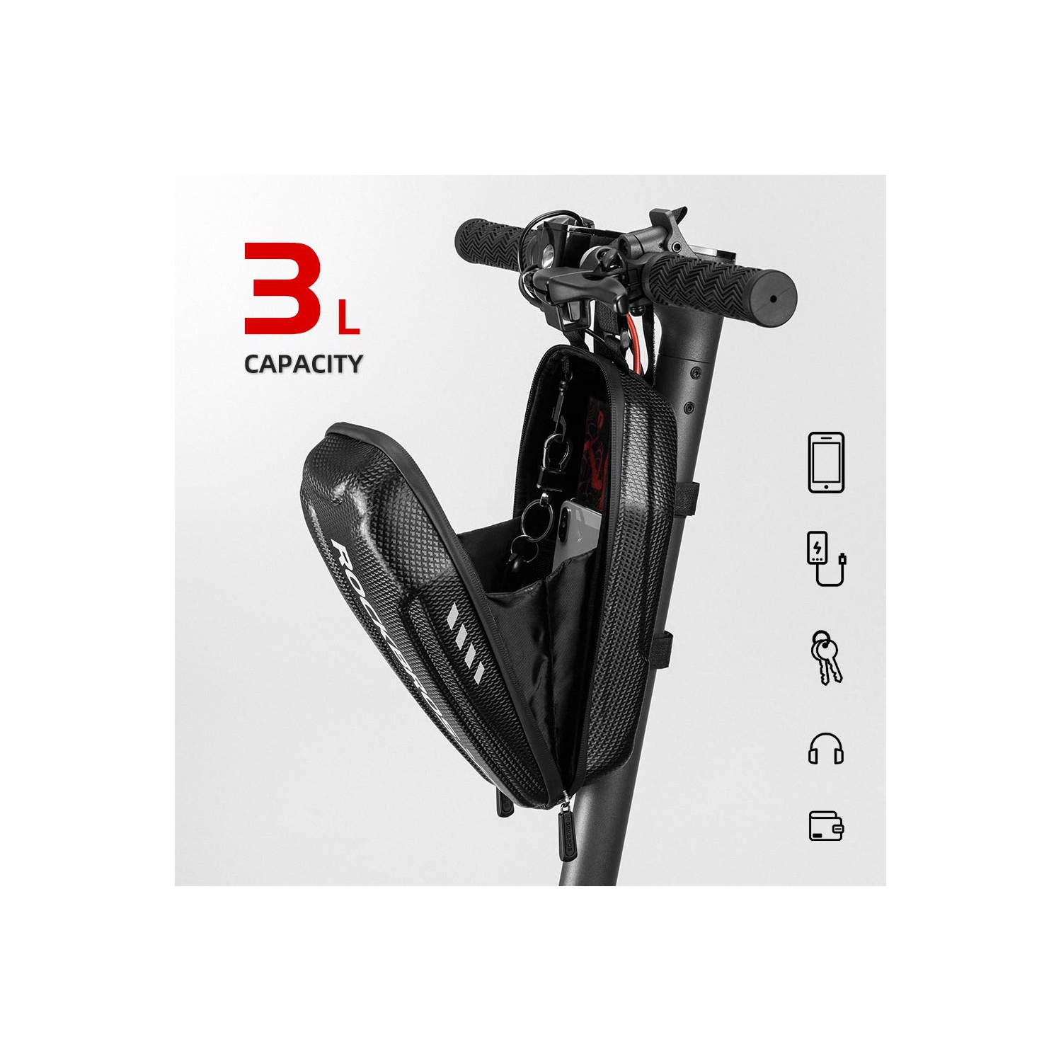 Sac de rangement pour trottinette Trottinette électrique Sac avant pour guidon de trottinette étanche pour trottinette ES/moto pliable en EVA Sac de