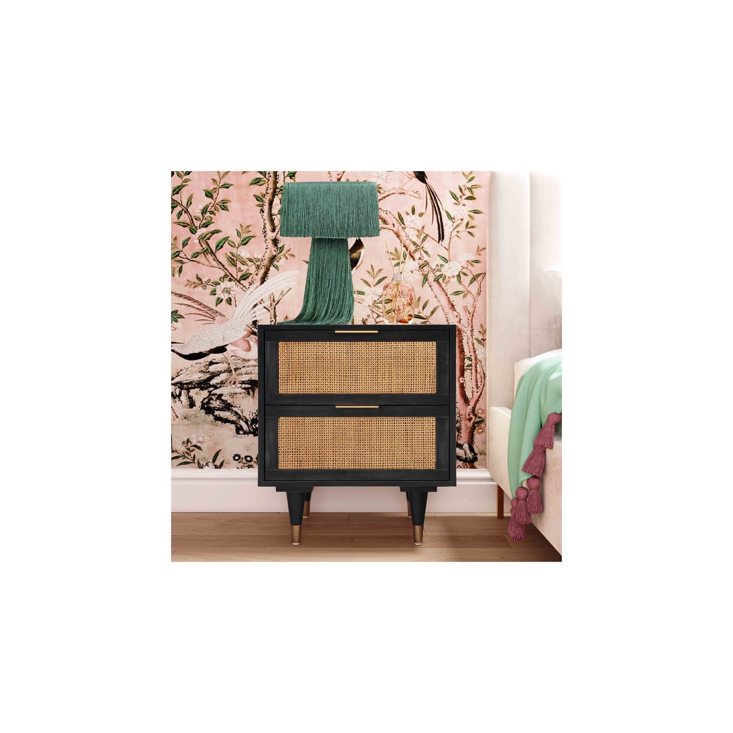 TOV Furniture Sierra 25"H Modern Wood Nightstand in Black/Antique Brass