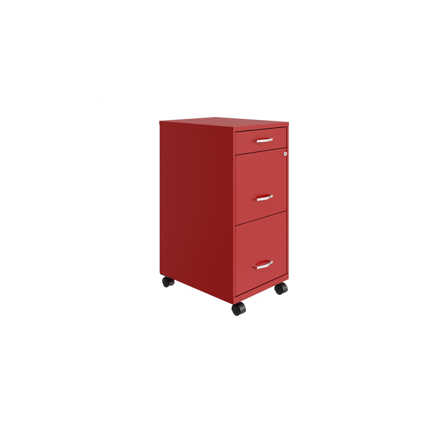 Pemberly Row 18in Deep 3 Drawer Mobile Metal File Cabinet Lava Red