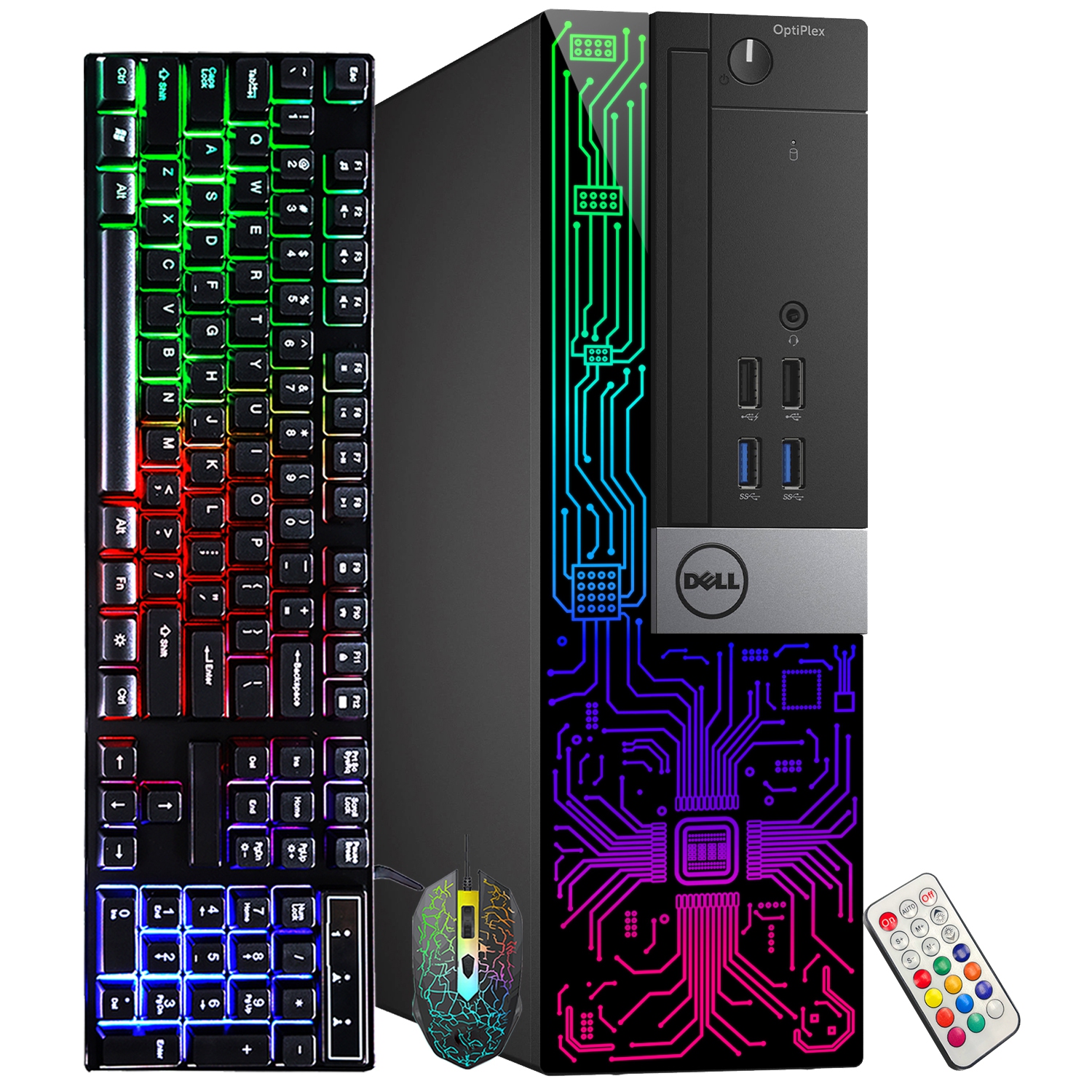 Remis à neuf - PC de jeu RGB Lights construit sur mesure - Ordinateur de bureau Dell OptiPlex Processeur Intel Core i7 6700 NVIDIA GeForce GT 1030 2