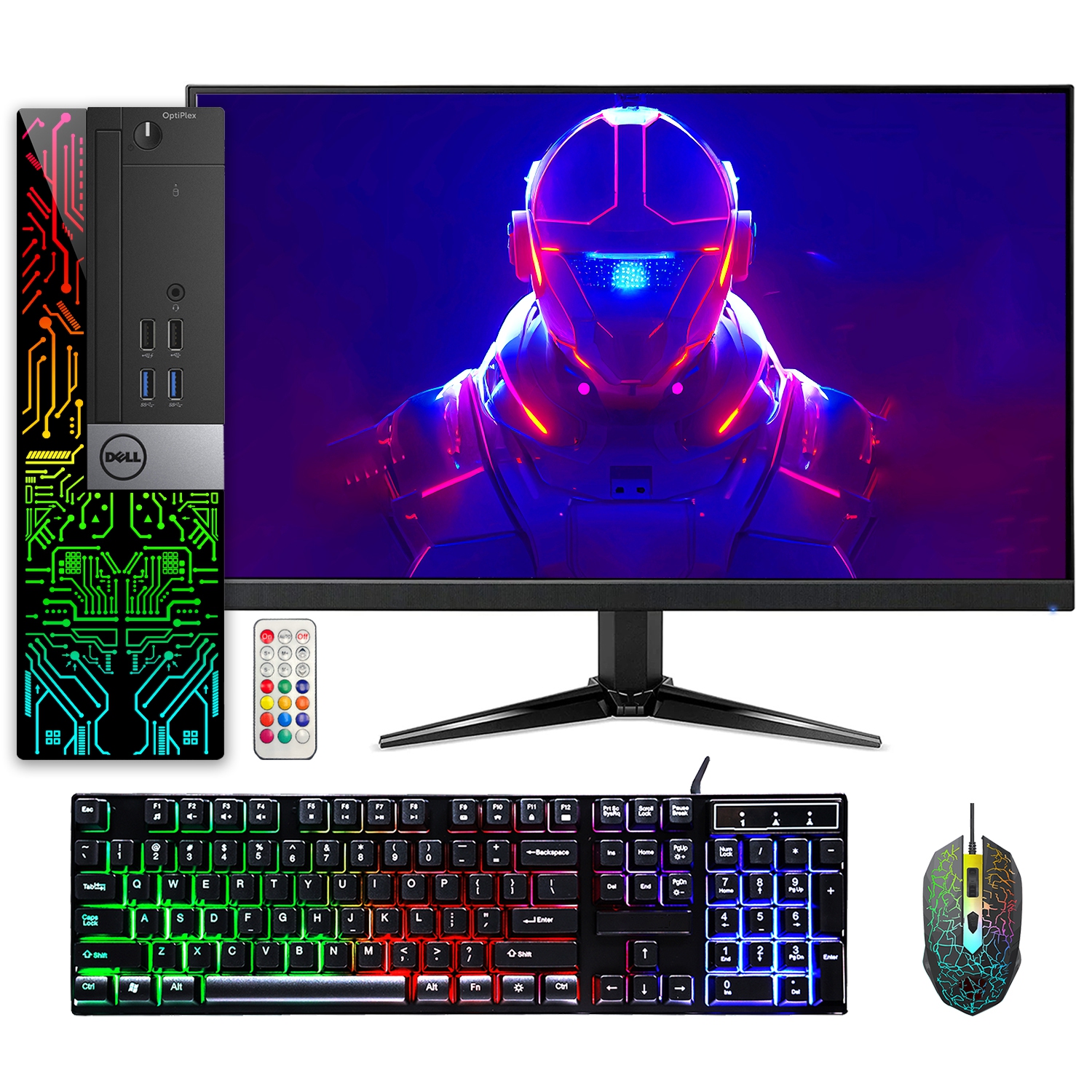 Refurbished (Good) - RGB Gaming PC with 24 Inch Gaming Monitor - Dell OptiPlex Desktop Computer i5 6500 NVIDIA GeForce GT 1030 2GB 16GB RAM 512GB SSD Win 10 Pro WIFI HDMI