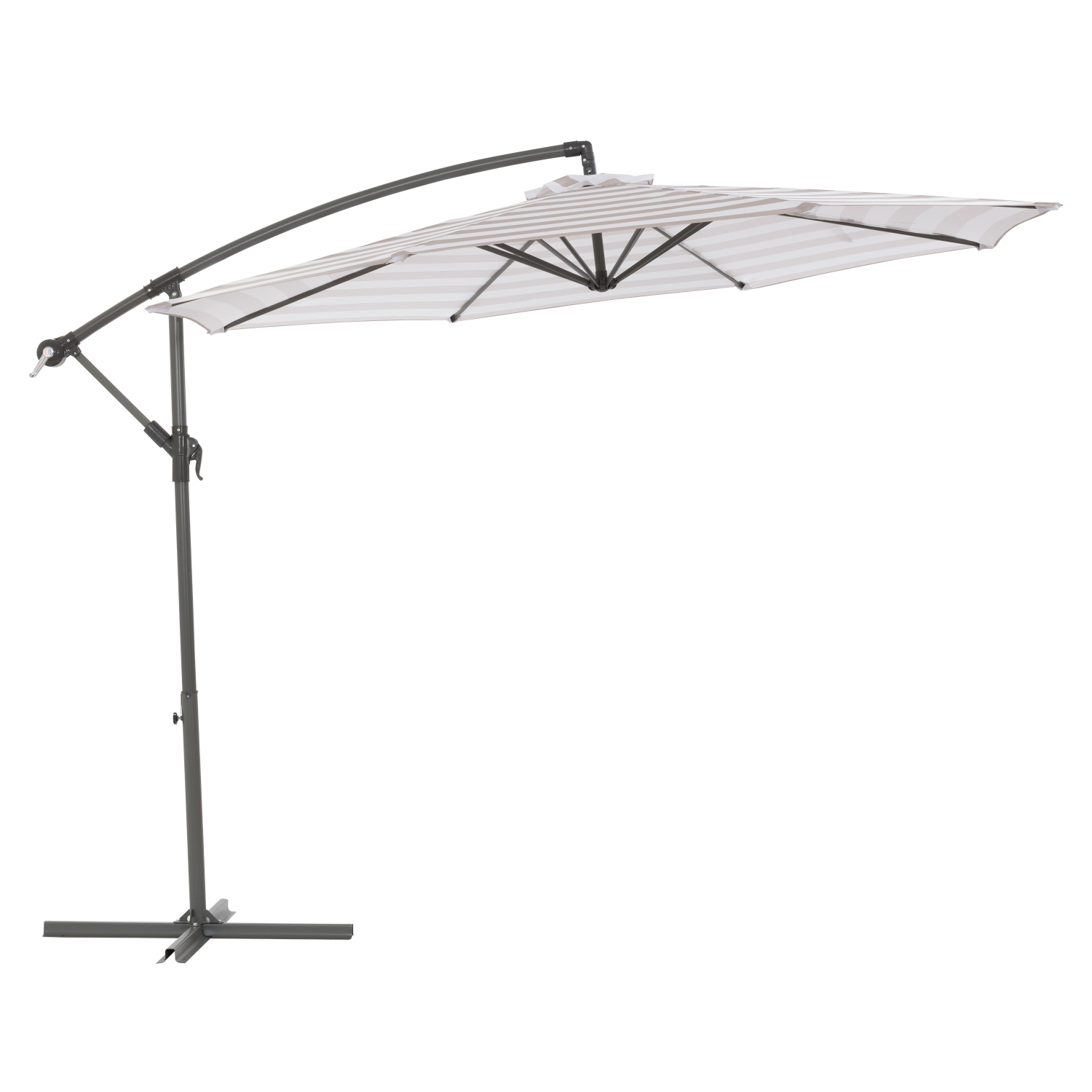 Parasol désaxé de 10 pieds résistant aux UV avec rayures blanches et taupe