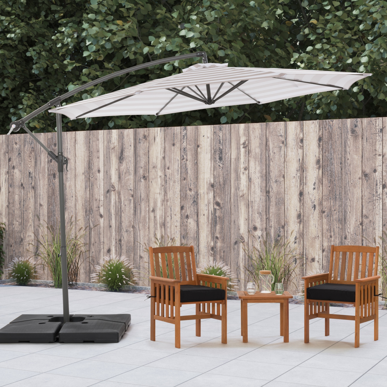 Parasol désaxé de 10 pieds résistant aux UV avec rayures blanches et taupe