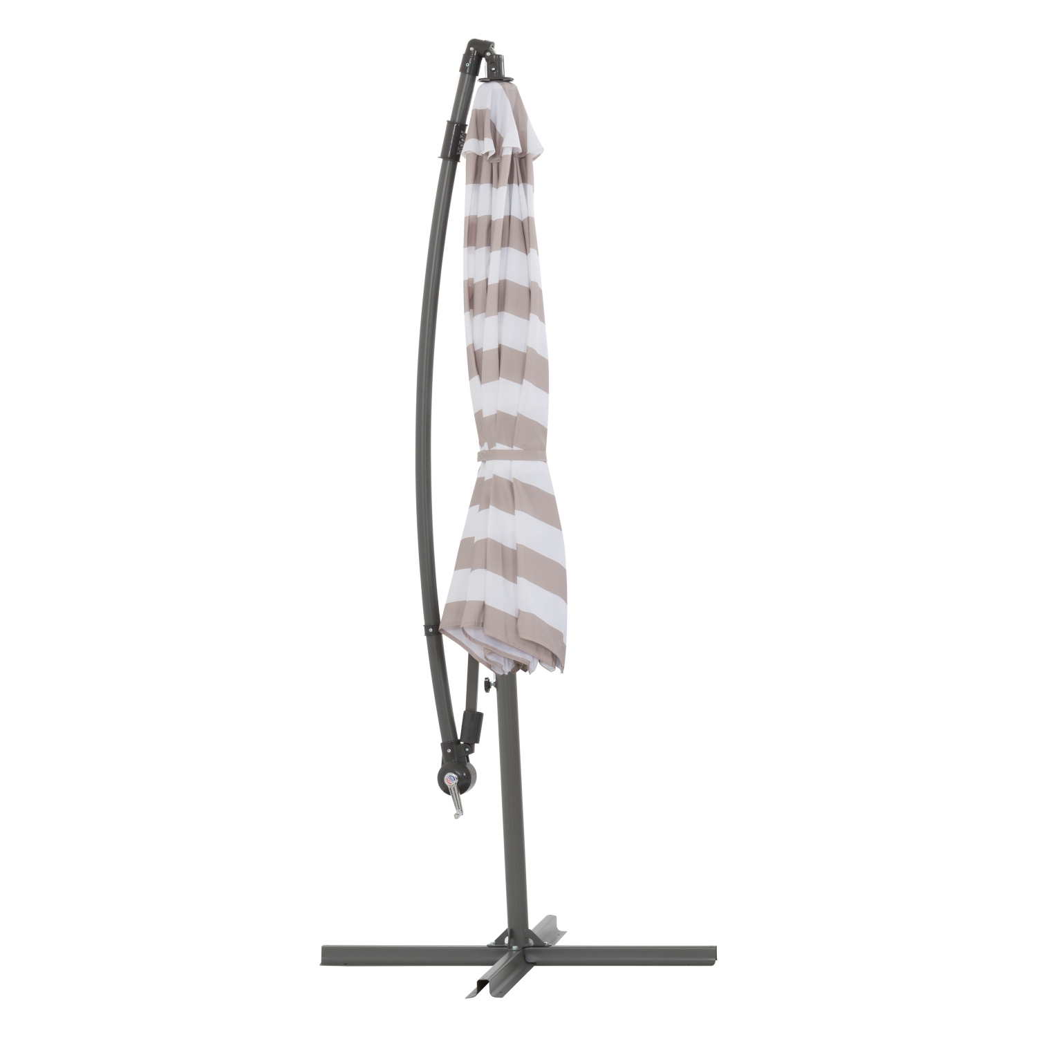 Parasol désaxé de 10 pieds résistant aux UV avec rayures blanches et taupe