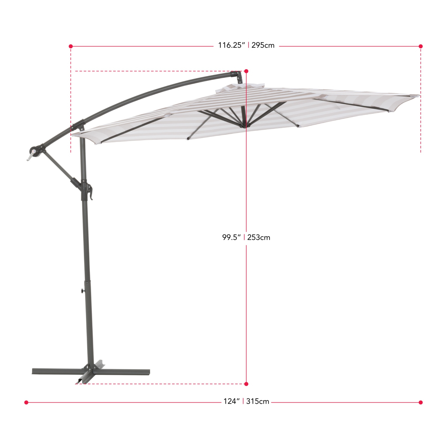 Parasol désaxé de 10 pieds résistant aux UV avec rayures blanches et taupe
