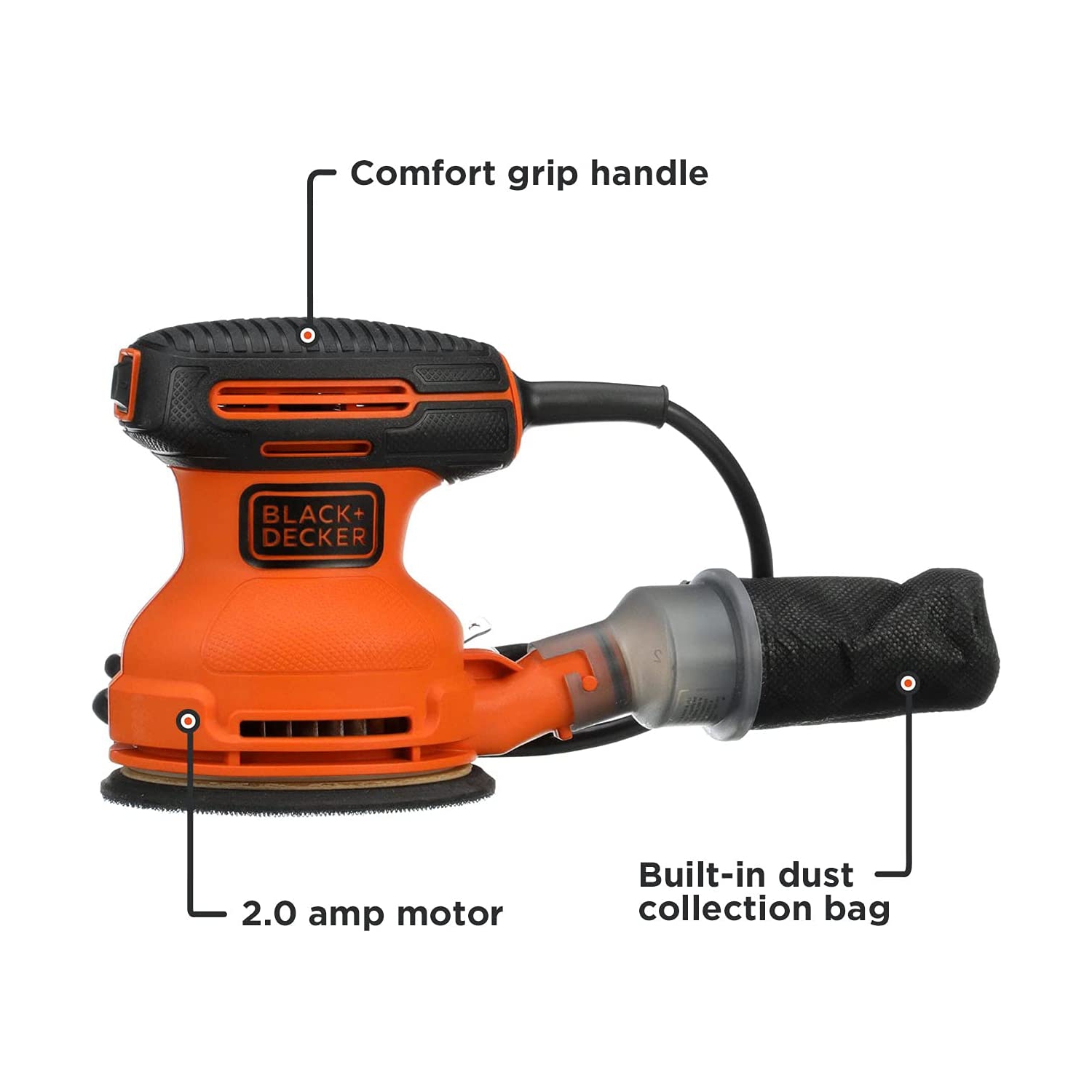 BLACK DECKER Orbital Sander 5 Inch 2.0 Amp 12000 OPM Corded 1